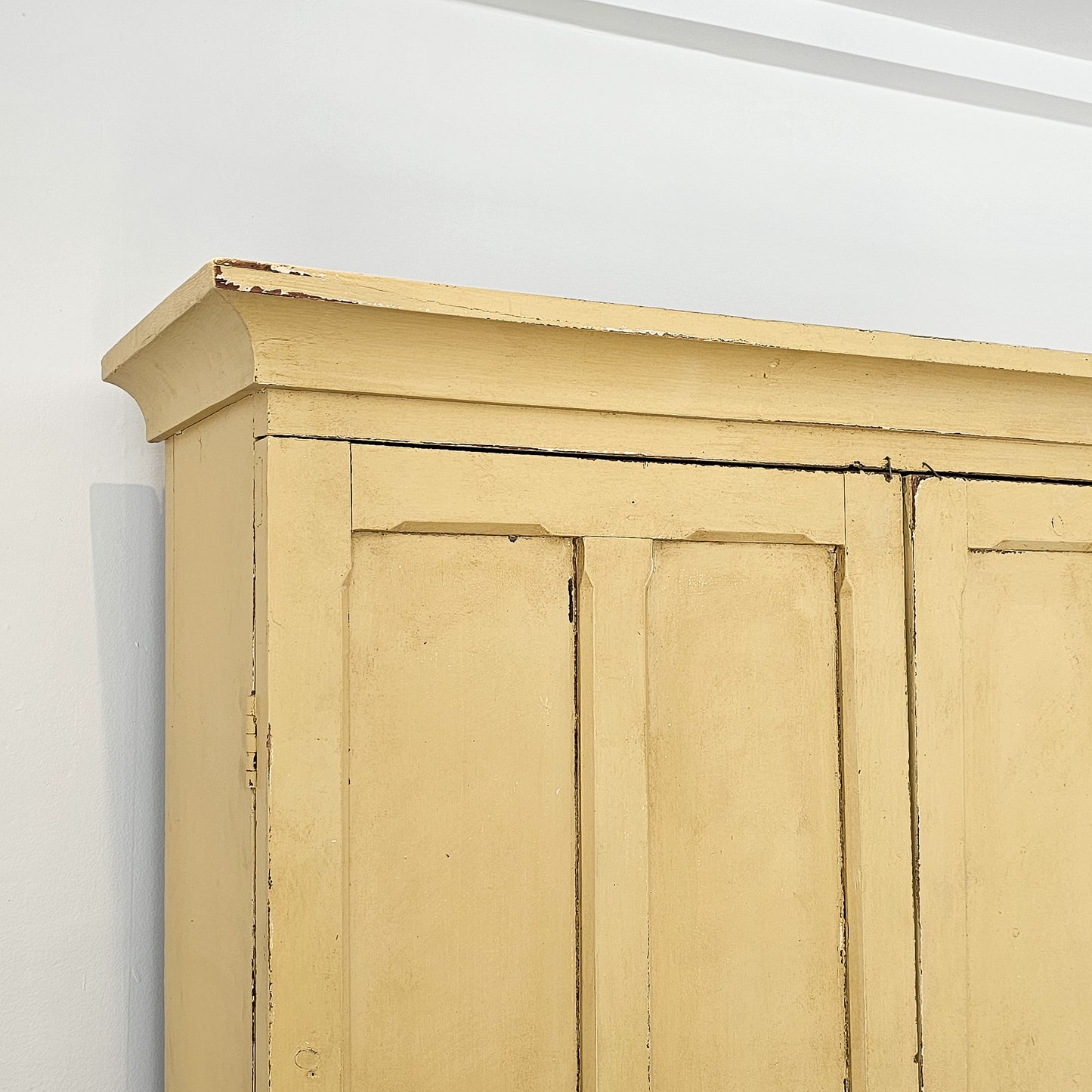 Antique Pale Yellow Painted Pine Cabinet - Circa 1905