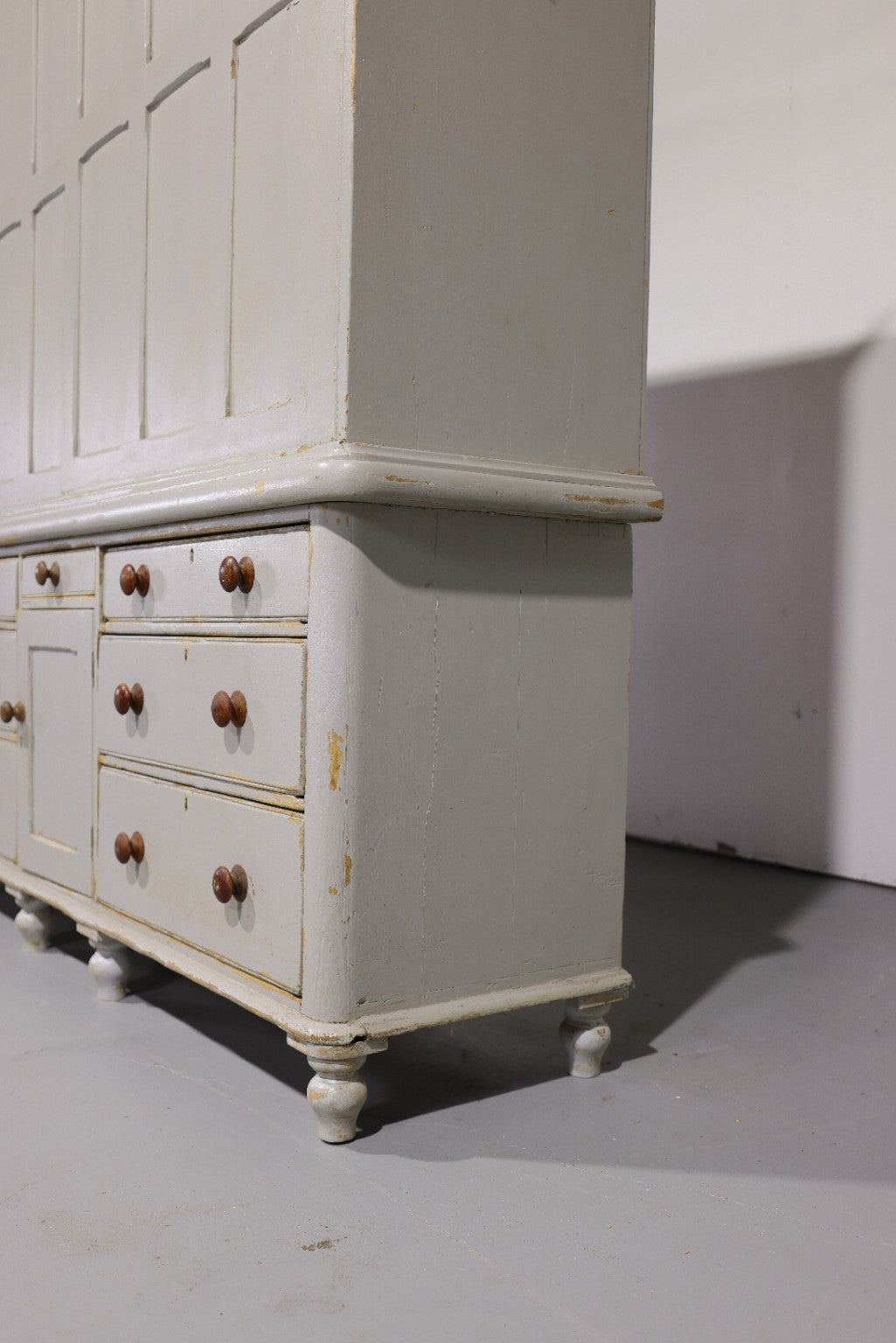Massive Antique English Painted Pine Housekeeper’s Cupboard Sliding Doors Circa 1880