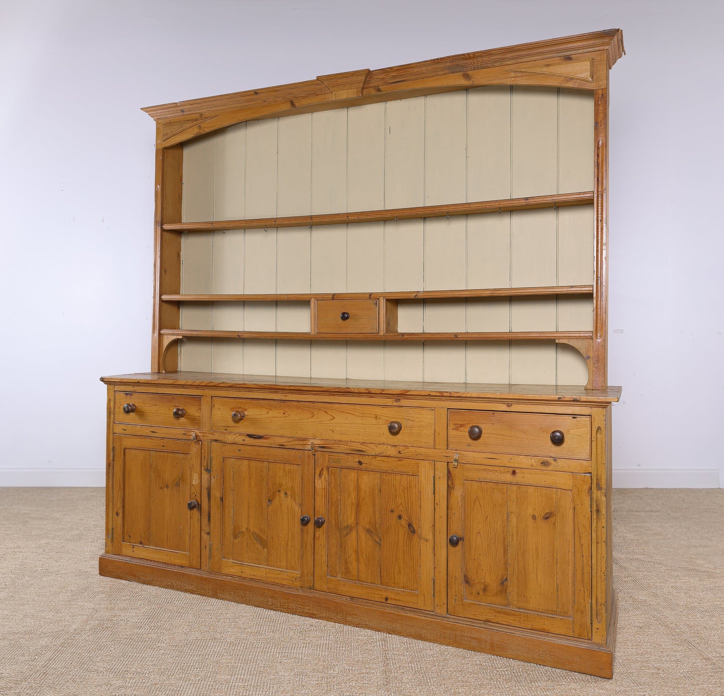 Monumental Antique English Pine Country House Dresser, Circa 1880