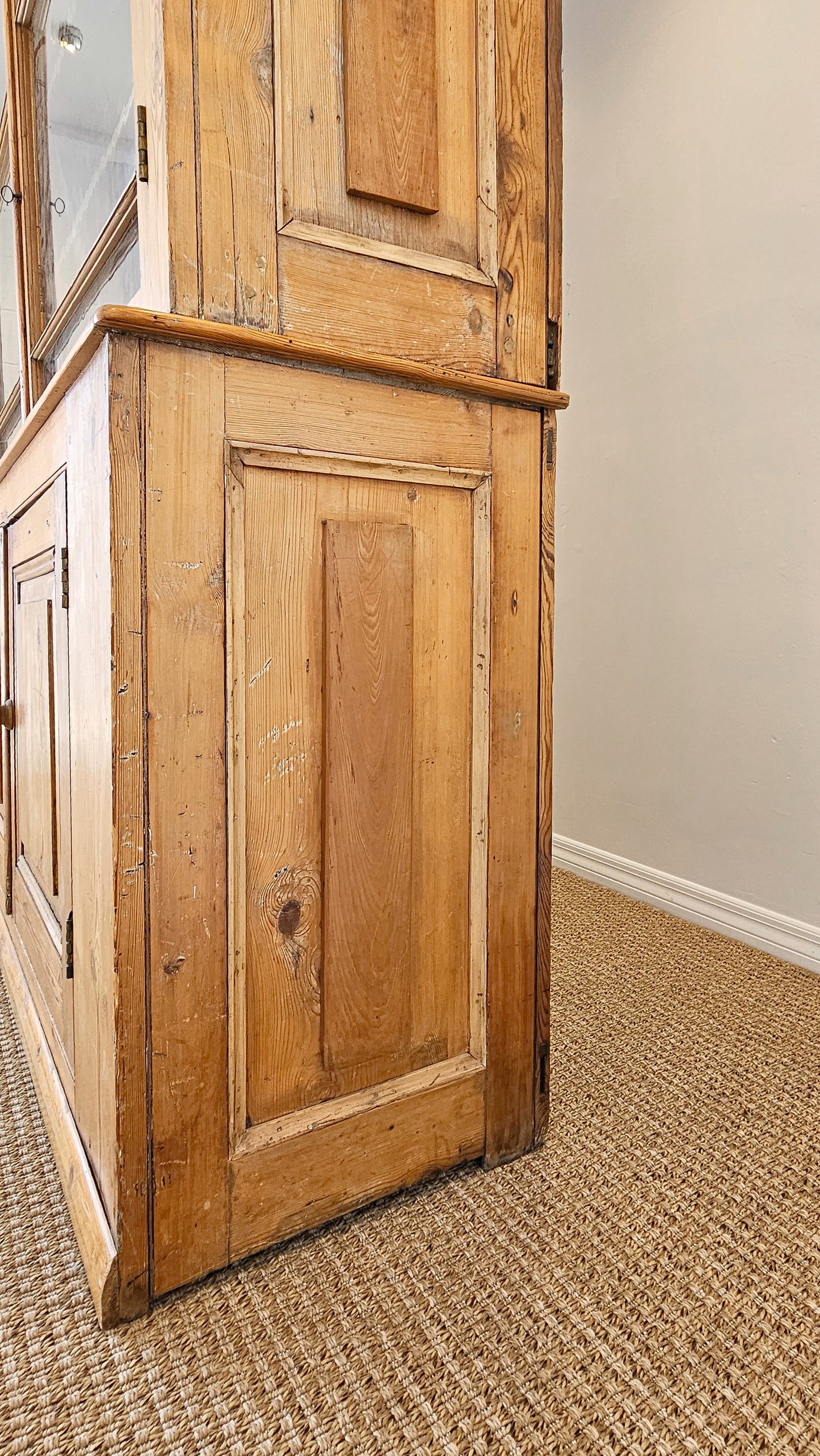 Grand Antique English Pine Cabinet with Glass Doors - Circa 1890
