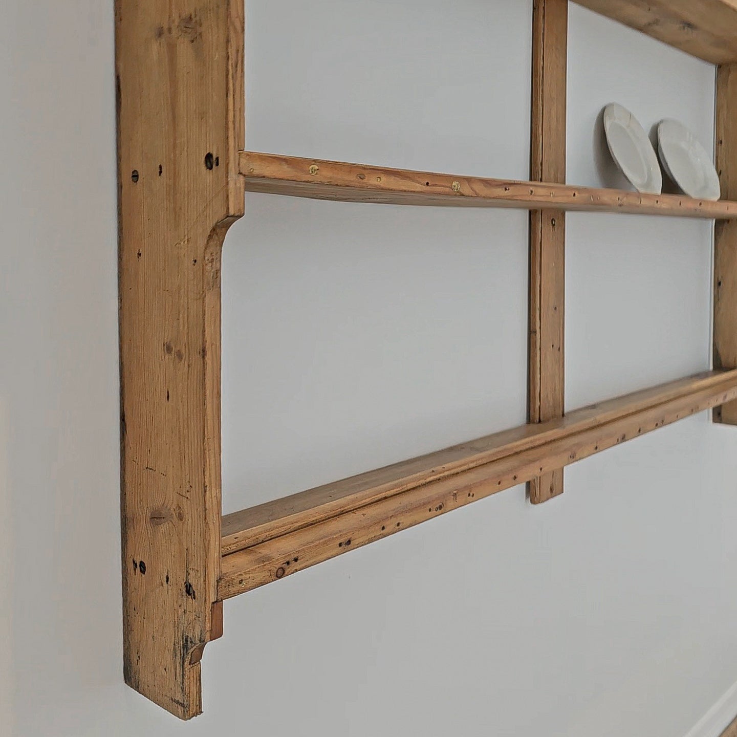 Antique English Pine Wall Plate Rack - Circa 1870