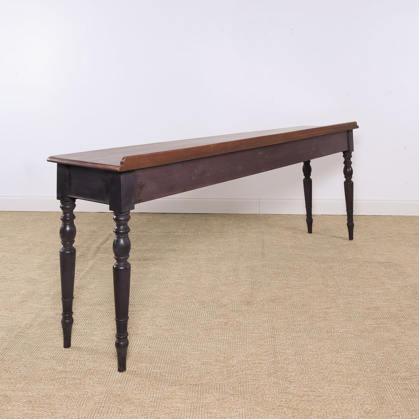Antique 92" Mahogany Serving Console Table with Ebonized Turned Legs, Circa 1880