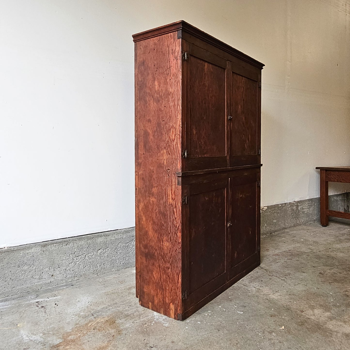 Antique fir cabinet - green painted interior