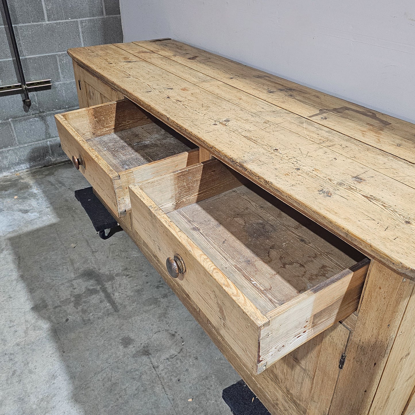Large Antique English Pine Sideboard - Circa 1880