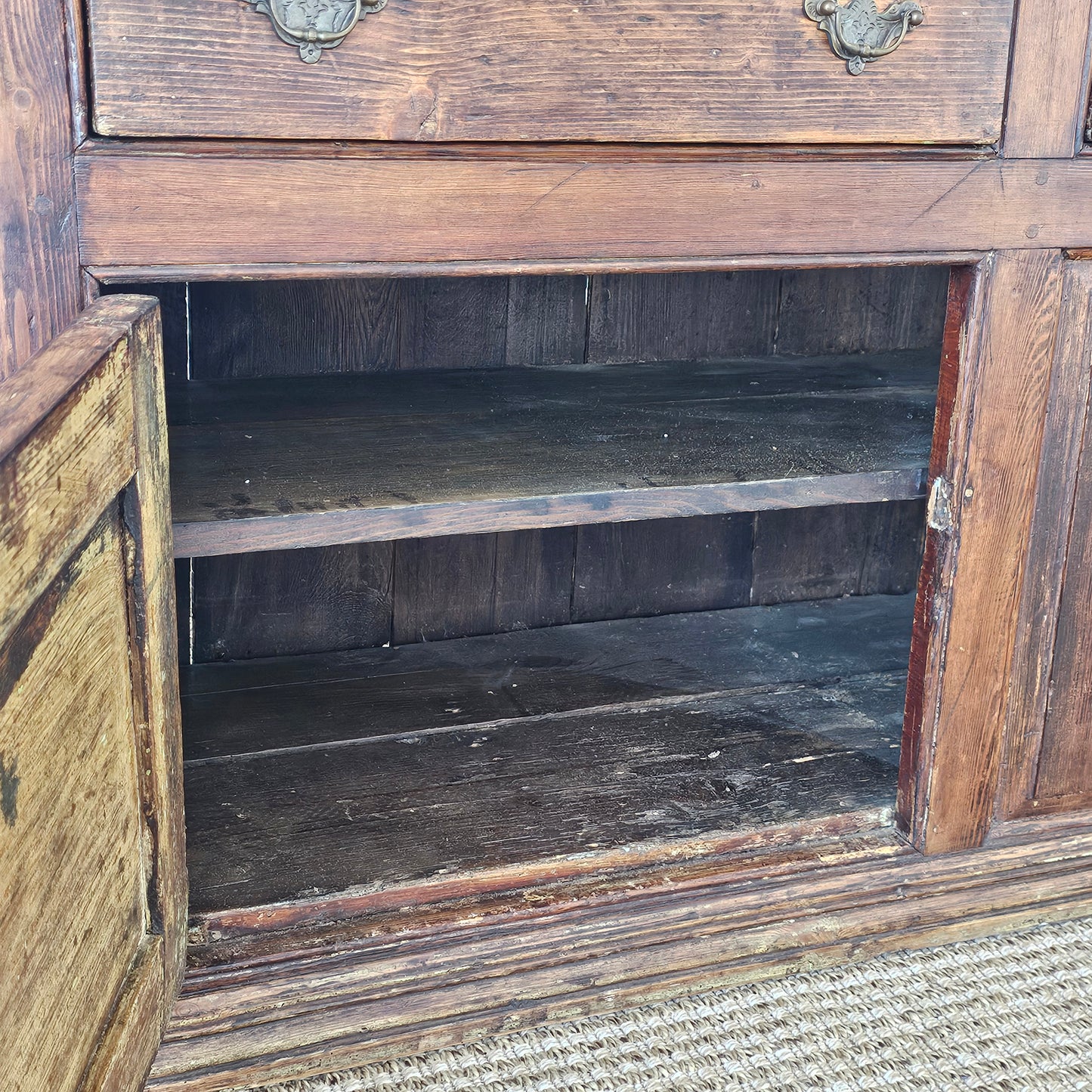 Antique Pine Cupboard & Open Plate Rack