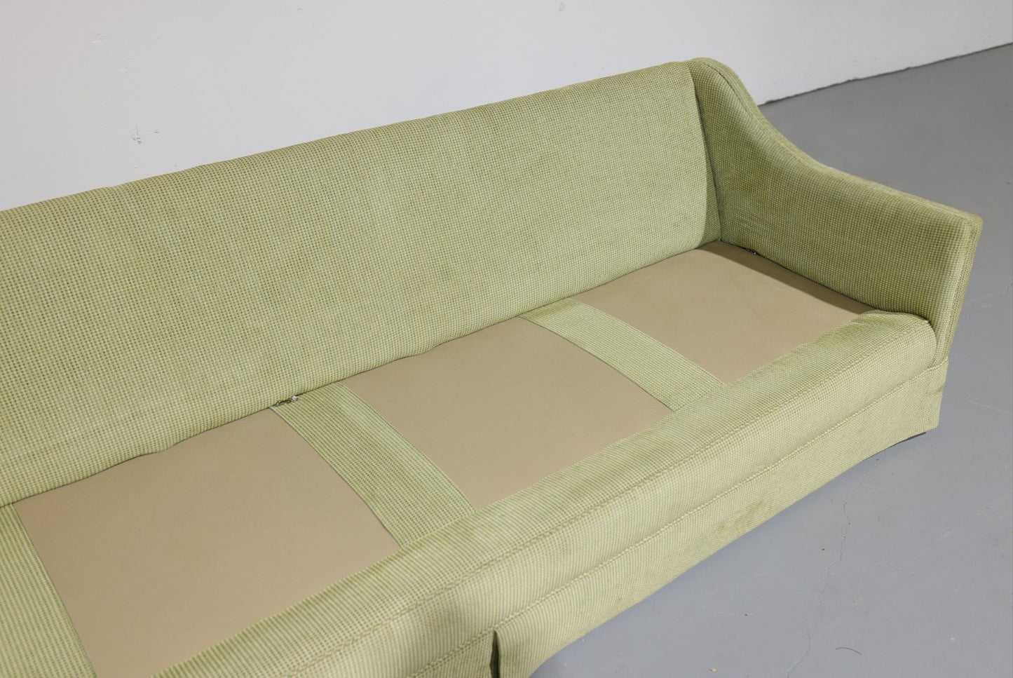 Vintage Oversized Mid-Century Green Upholstered Sofa | Circa 1970s