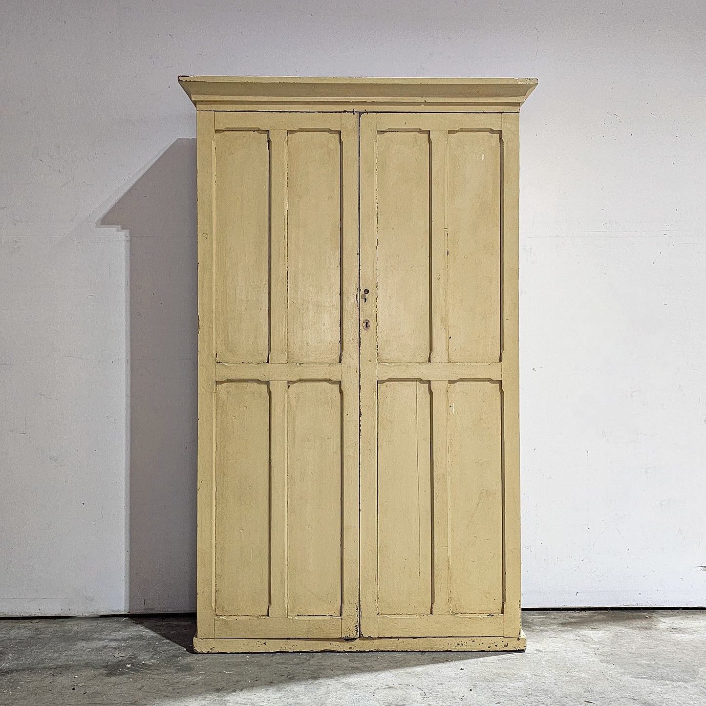 Antique Pale Yellow Painted Pine Cabinet - Circa 1905