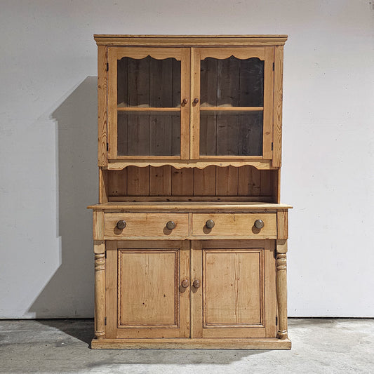 Antique English Pine Hutch with Glass Doors - Circa 1880
