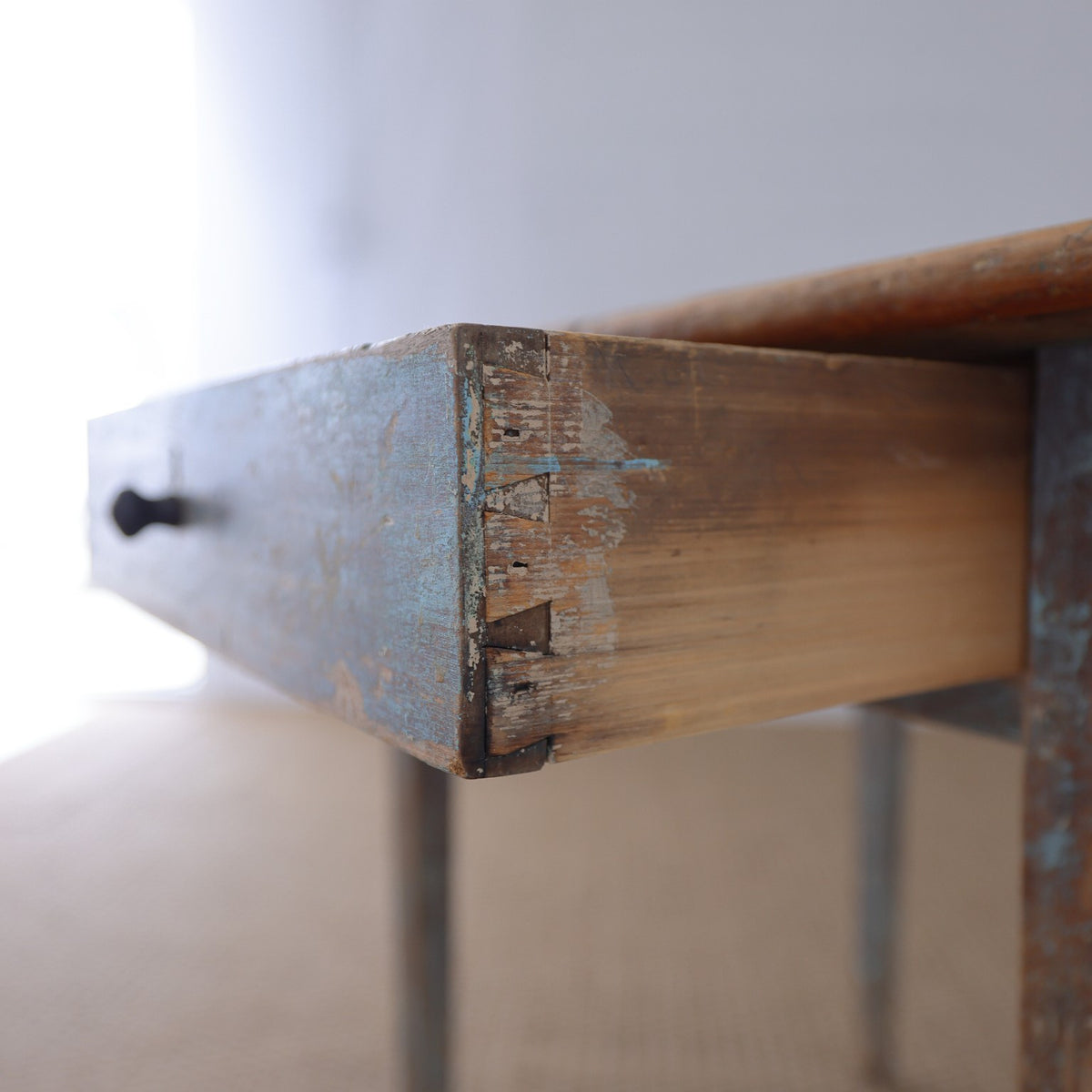 19th Century Pine Painted Blue Side Table