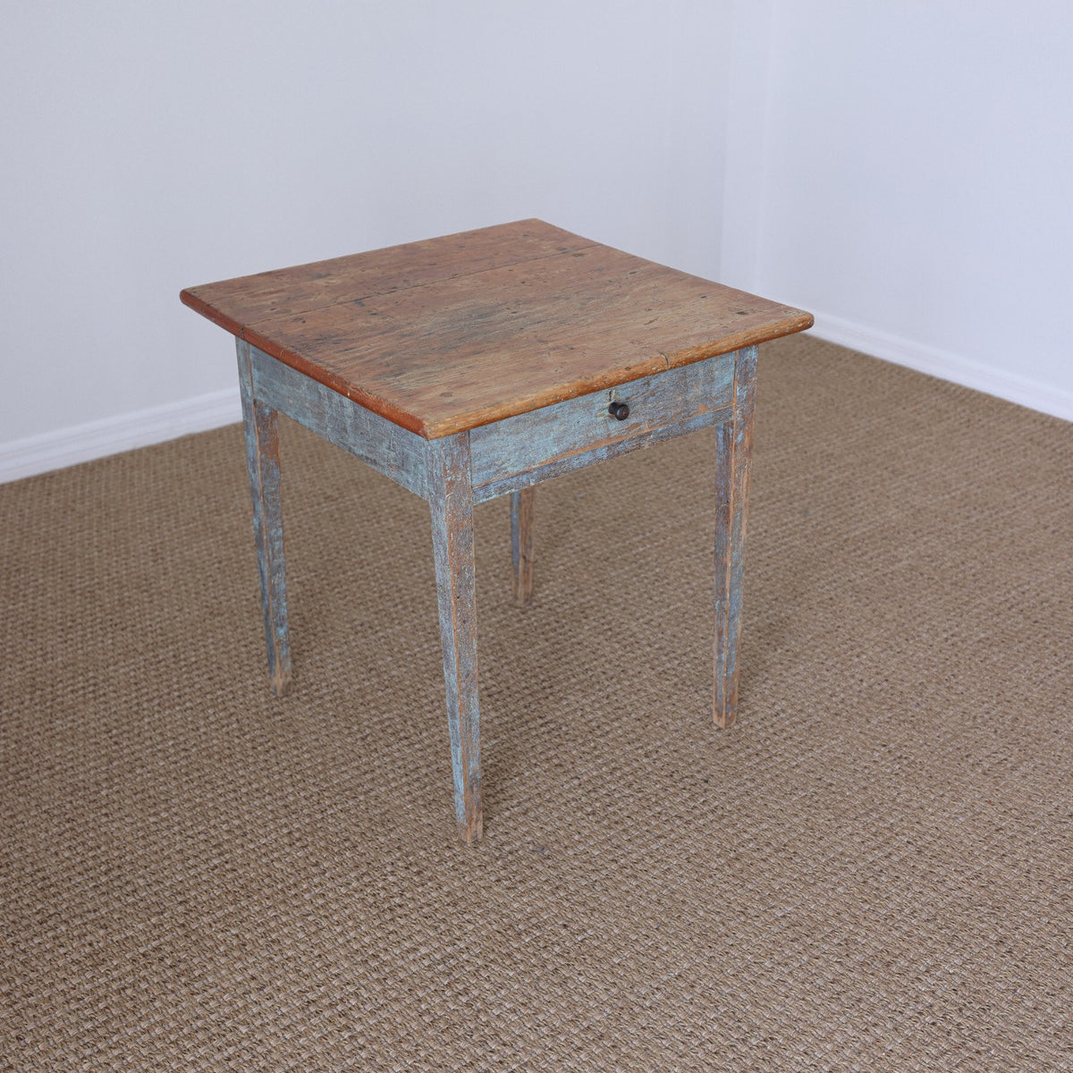 19th Century Pine Painted Blue Side Table