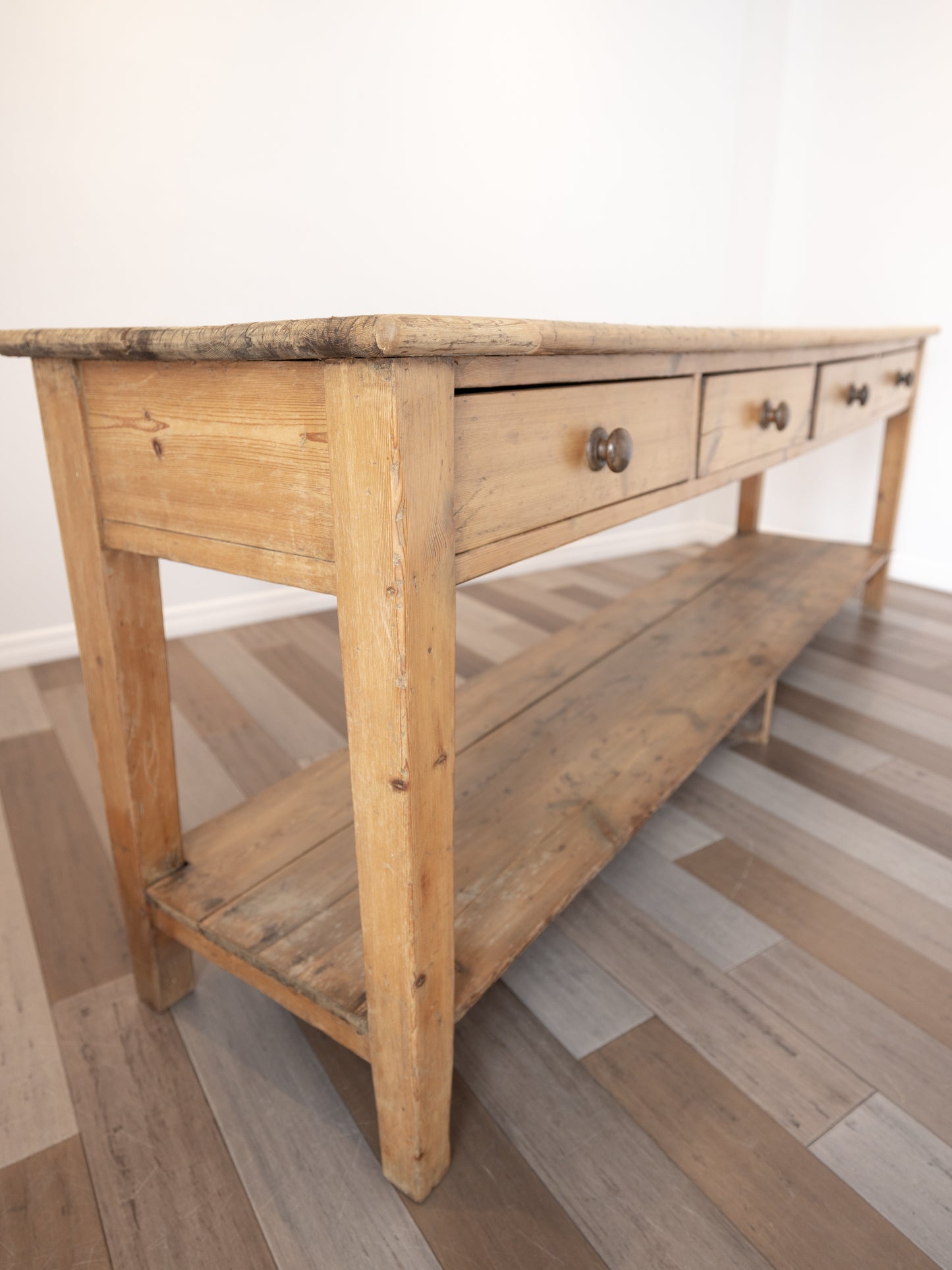 Impressive Antique English Pine Pot Board Dresser Base  - Circa 1850