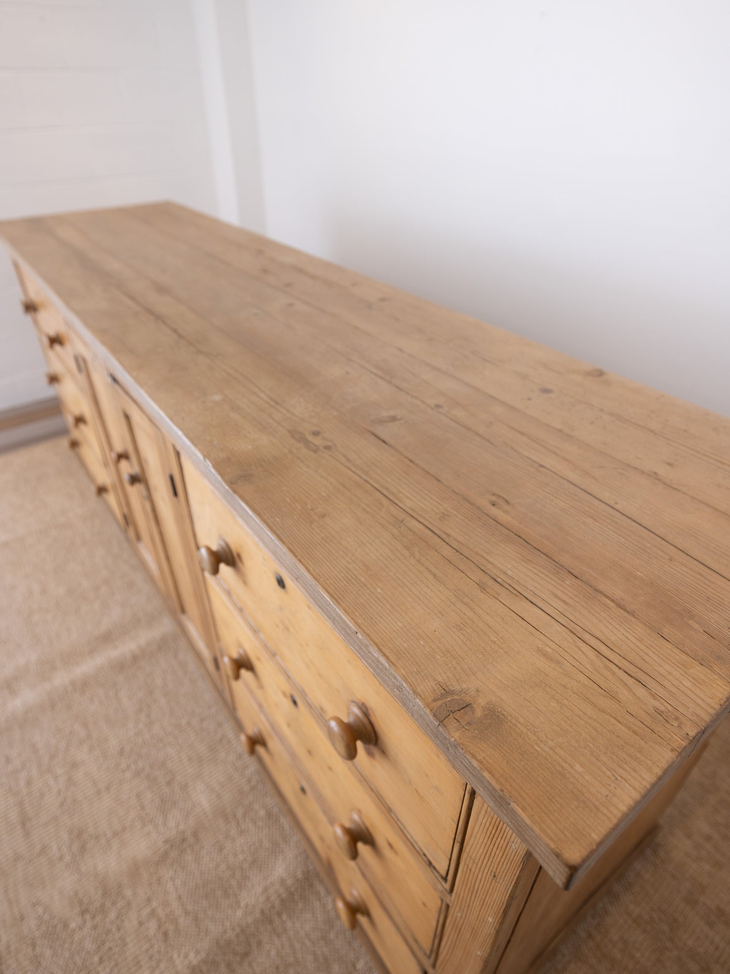 Stately Antique English Pine Sideboard Kitchen Island -
Circa 1870
