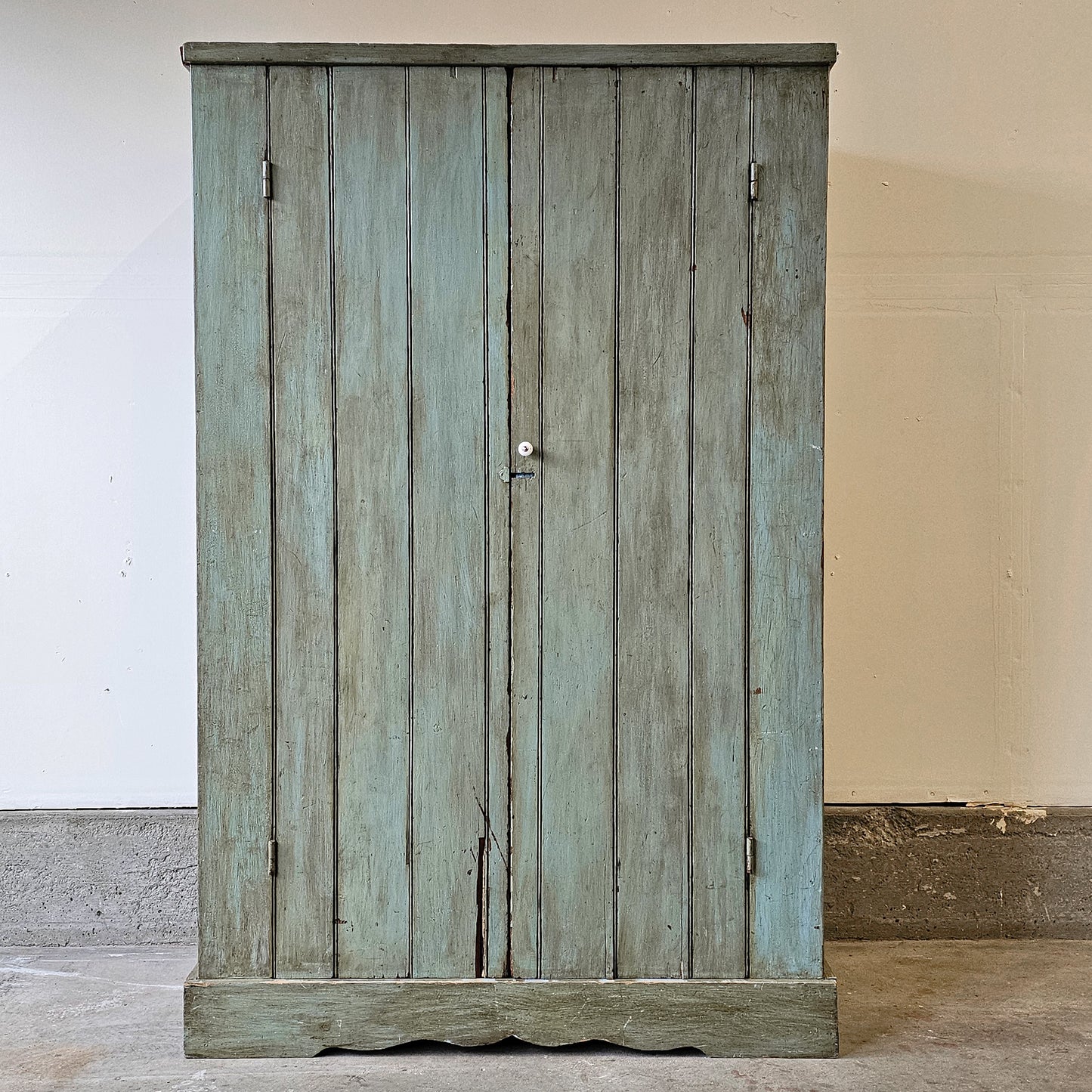 Antique Painted Wardrobe Cabinet with Scalloped Base