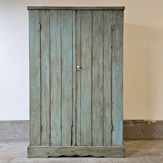 Antique Painted Wardrobe Cabinet with Scalloped Base