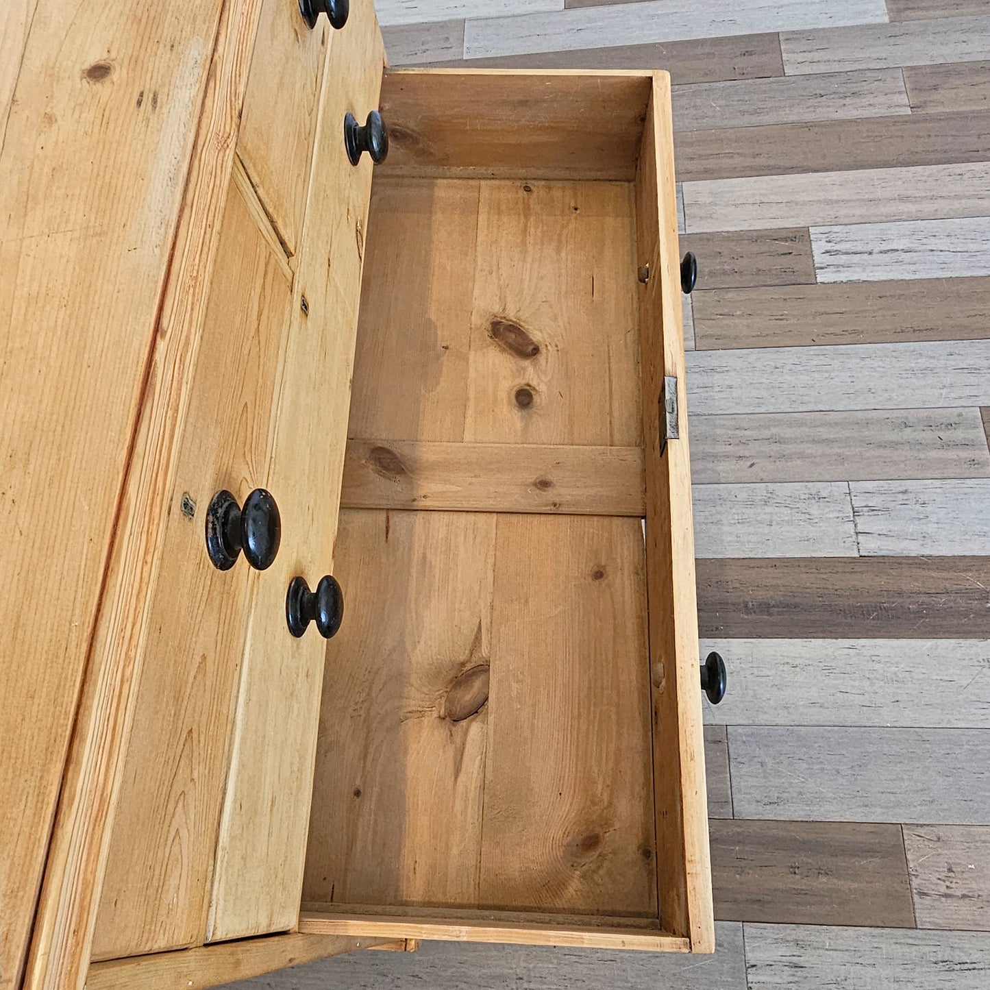 Antique English Pine Chest of Drawers (Dresser) with Dark Knobs - Circa 1880