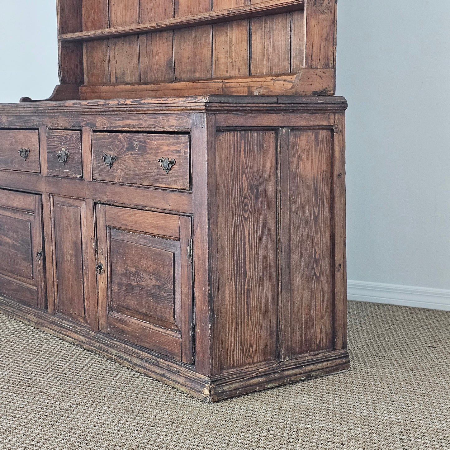 Antique Pine Cupboard & Open Plate Rack