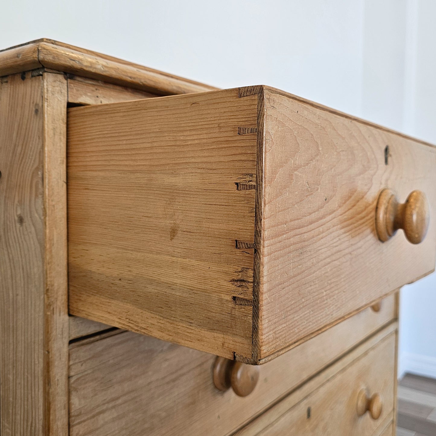 Antique English Bleached Pine Chest of Drawers (Dresser)- Circa 1870