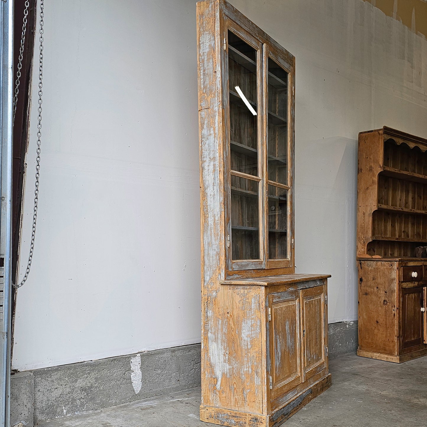 French Pine Glazed Bookcase / Cabinet — Circa 1880