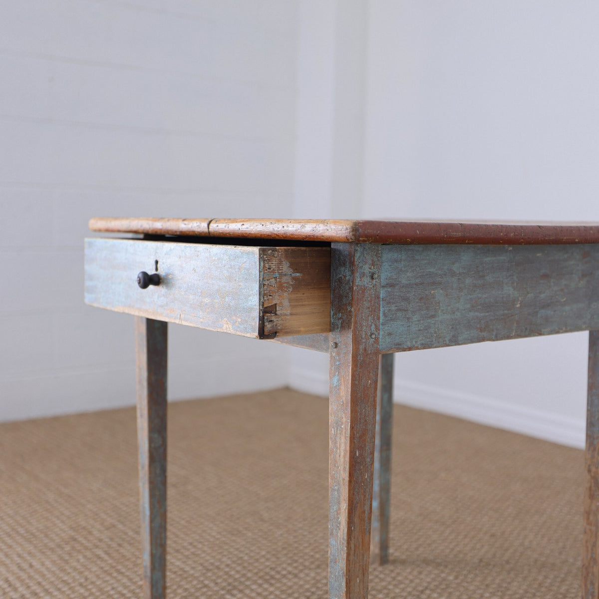 19th Century Pine Painted Blue Side Table