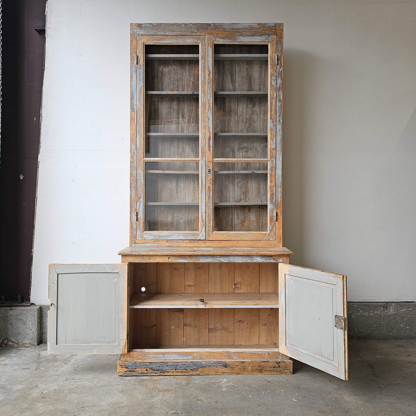 French Pine Glazed Bookcase / Cabinet — Circa 1880