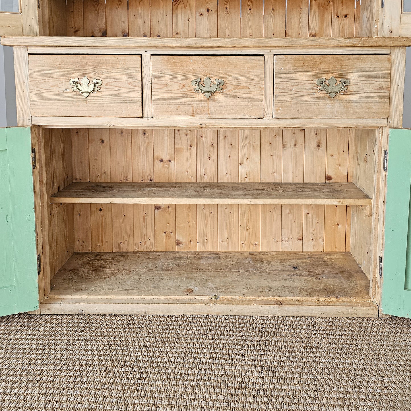 Antique English Pine Glass Door Hutch Cabinet | Circa 1880