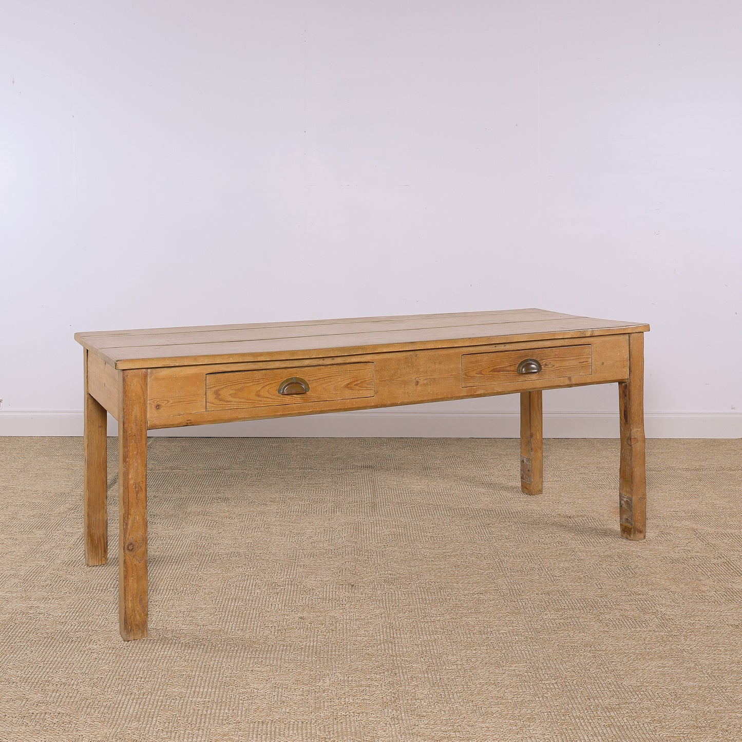 Antique Pine Farmhouse Table with Two Drawers | Circa 1880