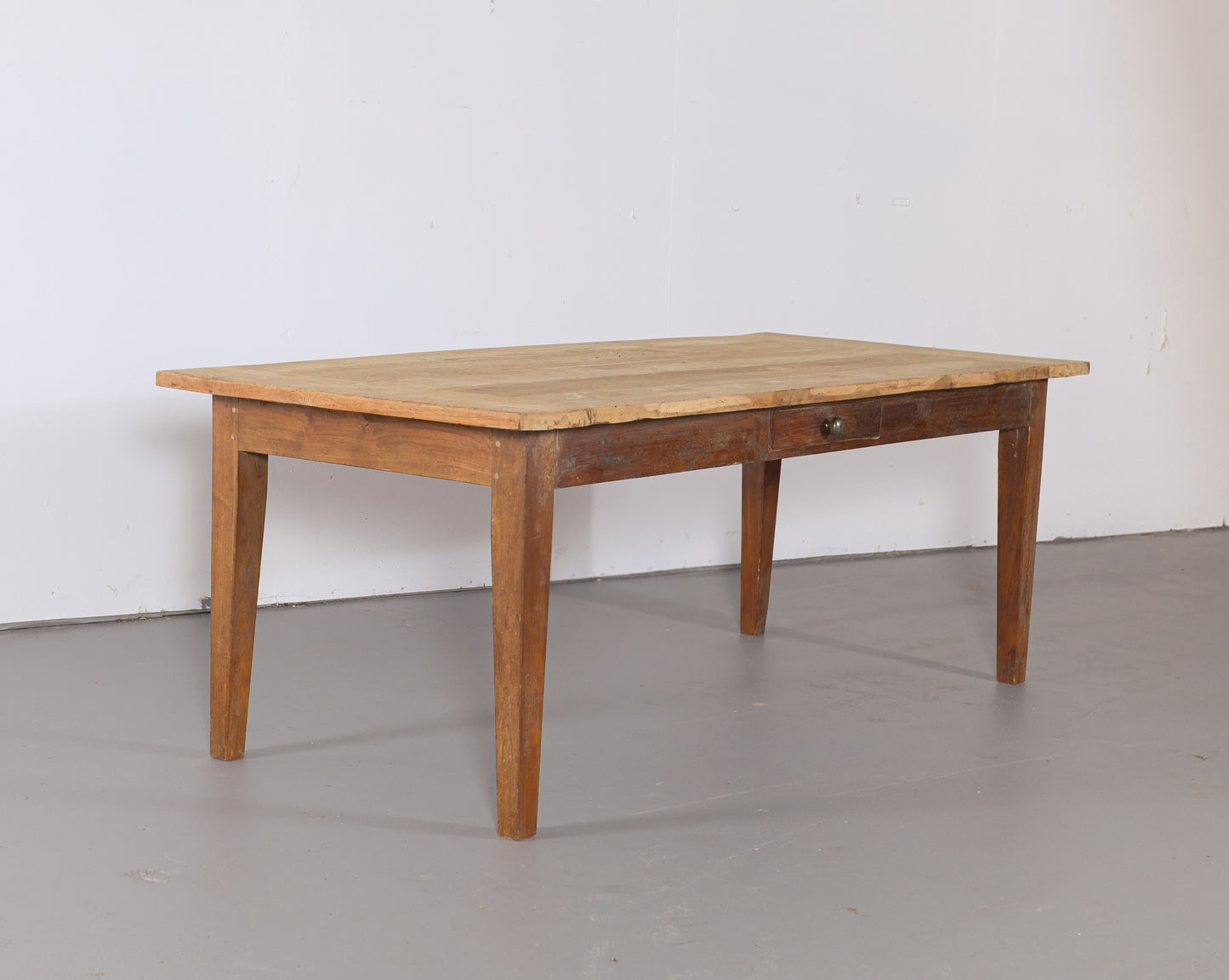 Antique English Farmhouse Dining Table with Drawer, Circa 1880