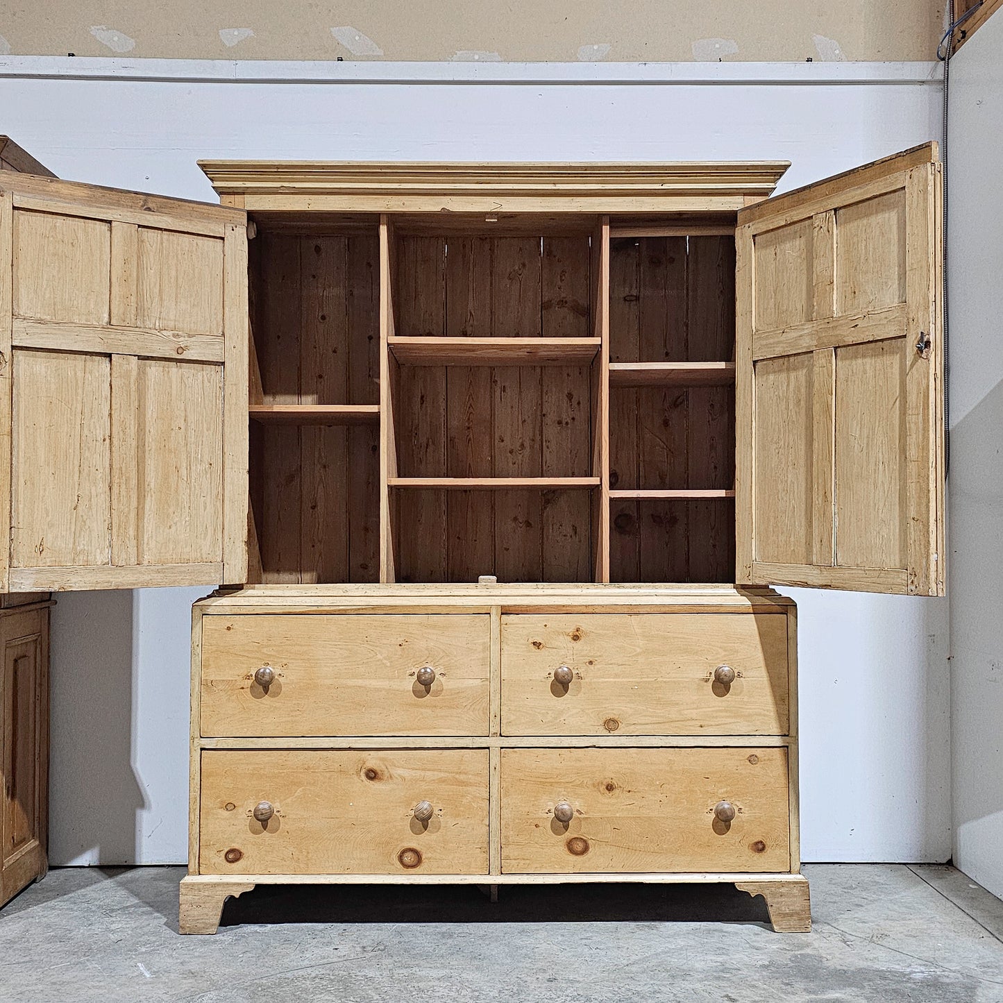 Antique English Pine Linen Press / Wardrobe - circa 1870