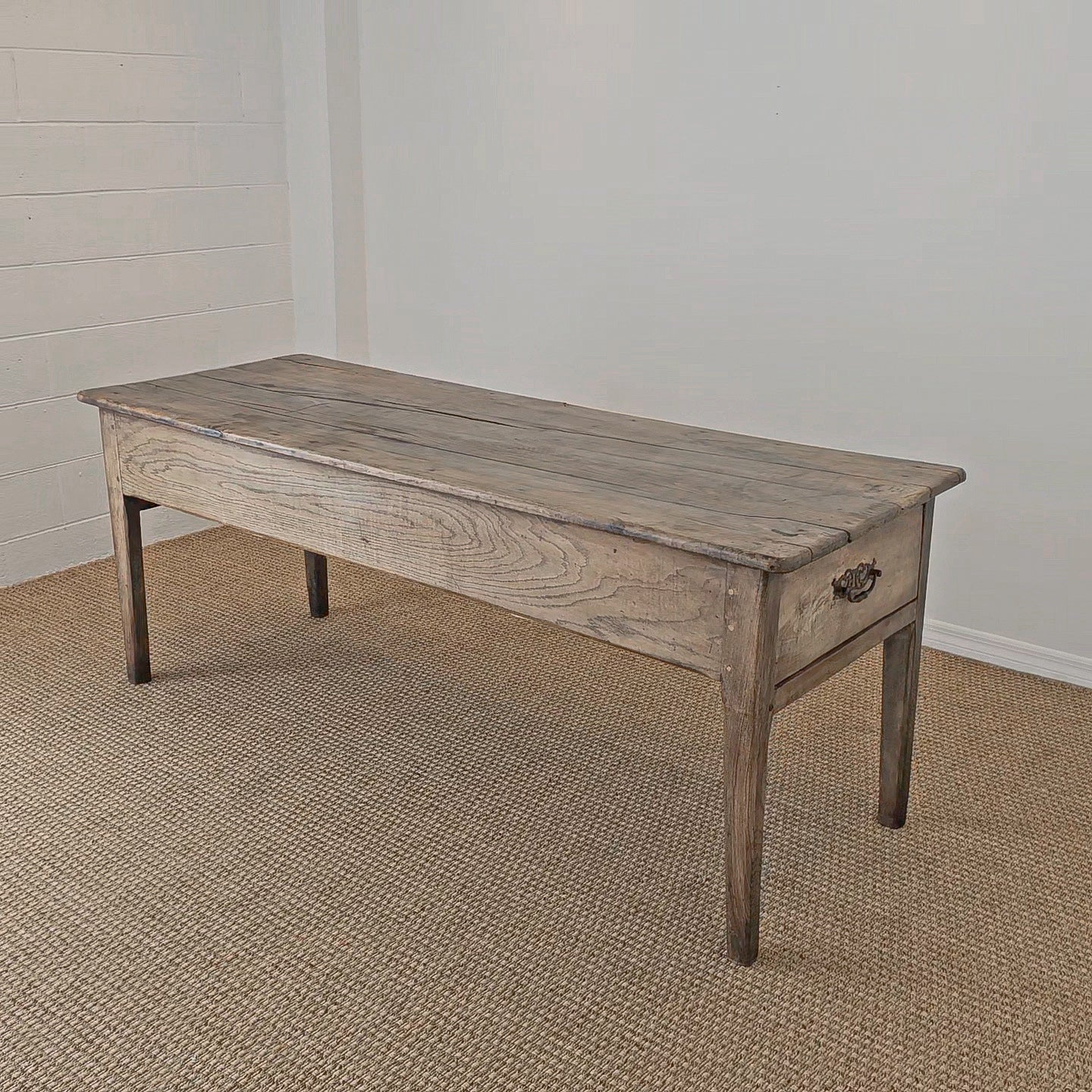 Antique French Elm Farm Dining Table with Drawers - Circa 1870