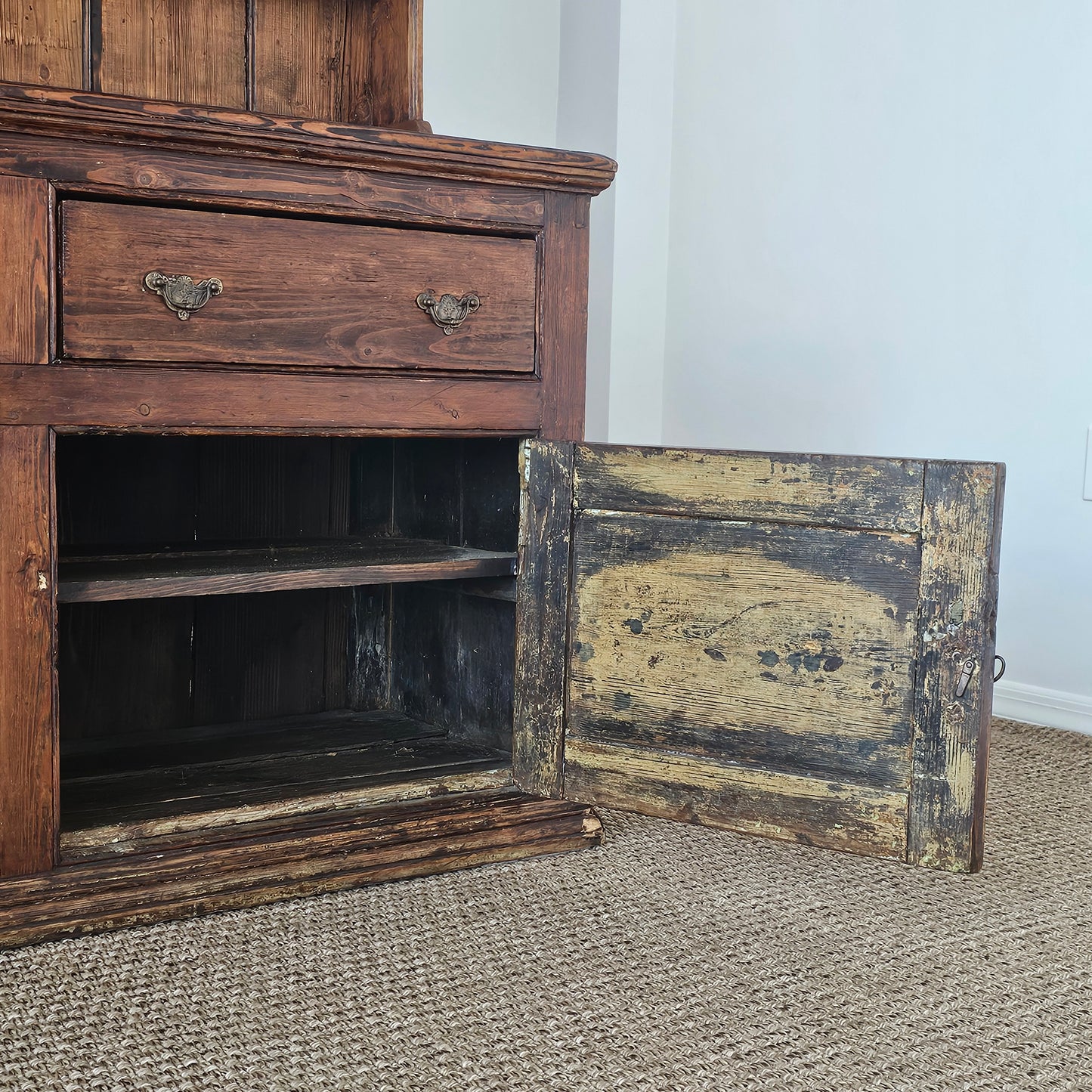 Antique Pine Cupboard & Open Plate Rack
