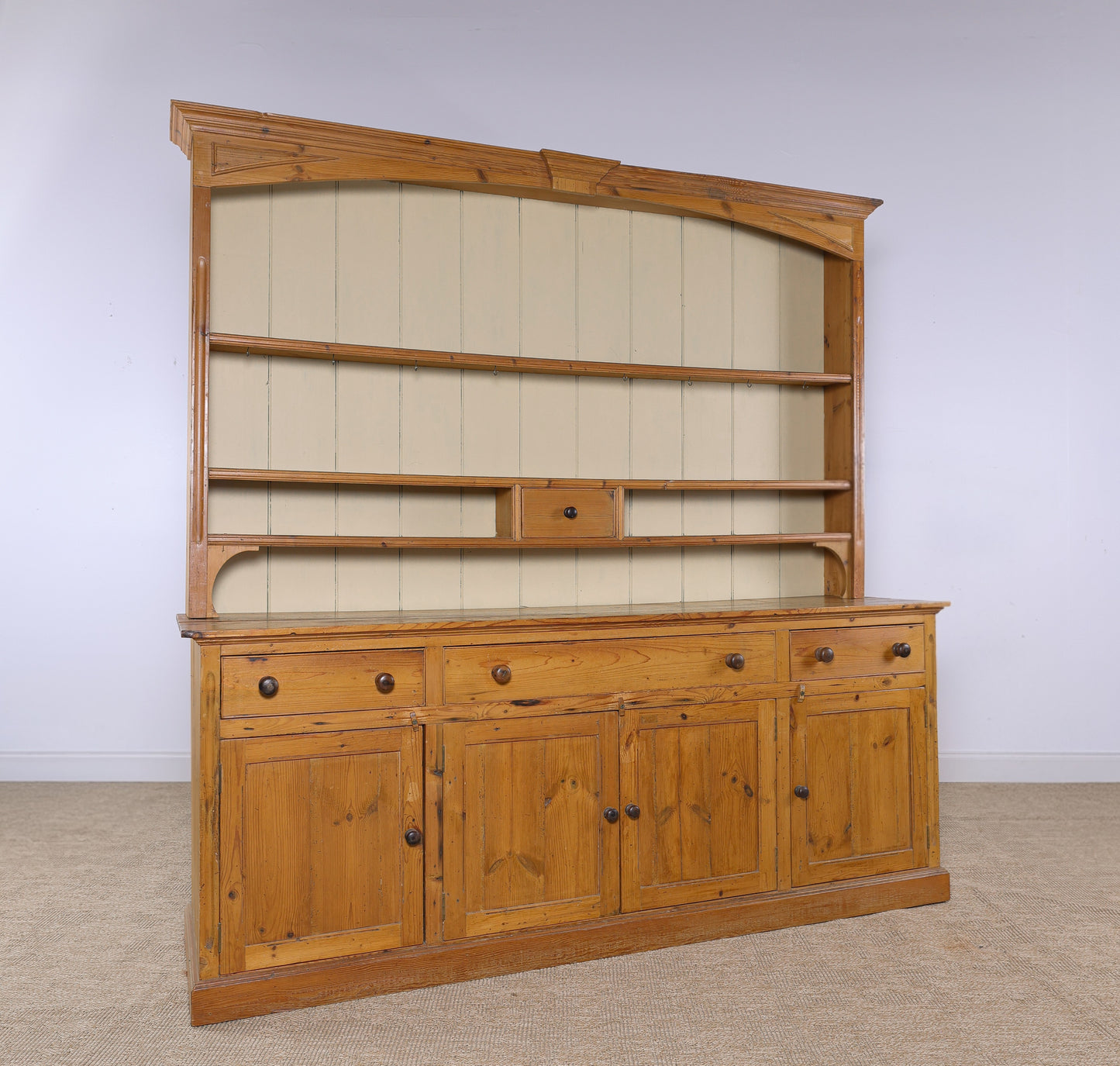Monumental Antique English Pine Country House Dresser, Circa 1880