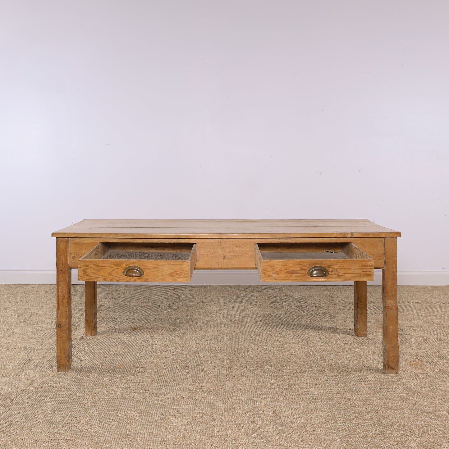 Antique Pine Farmhouse Table with Two Drawers | Circa 1880
