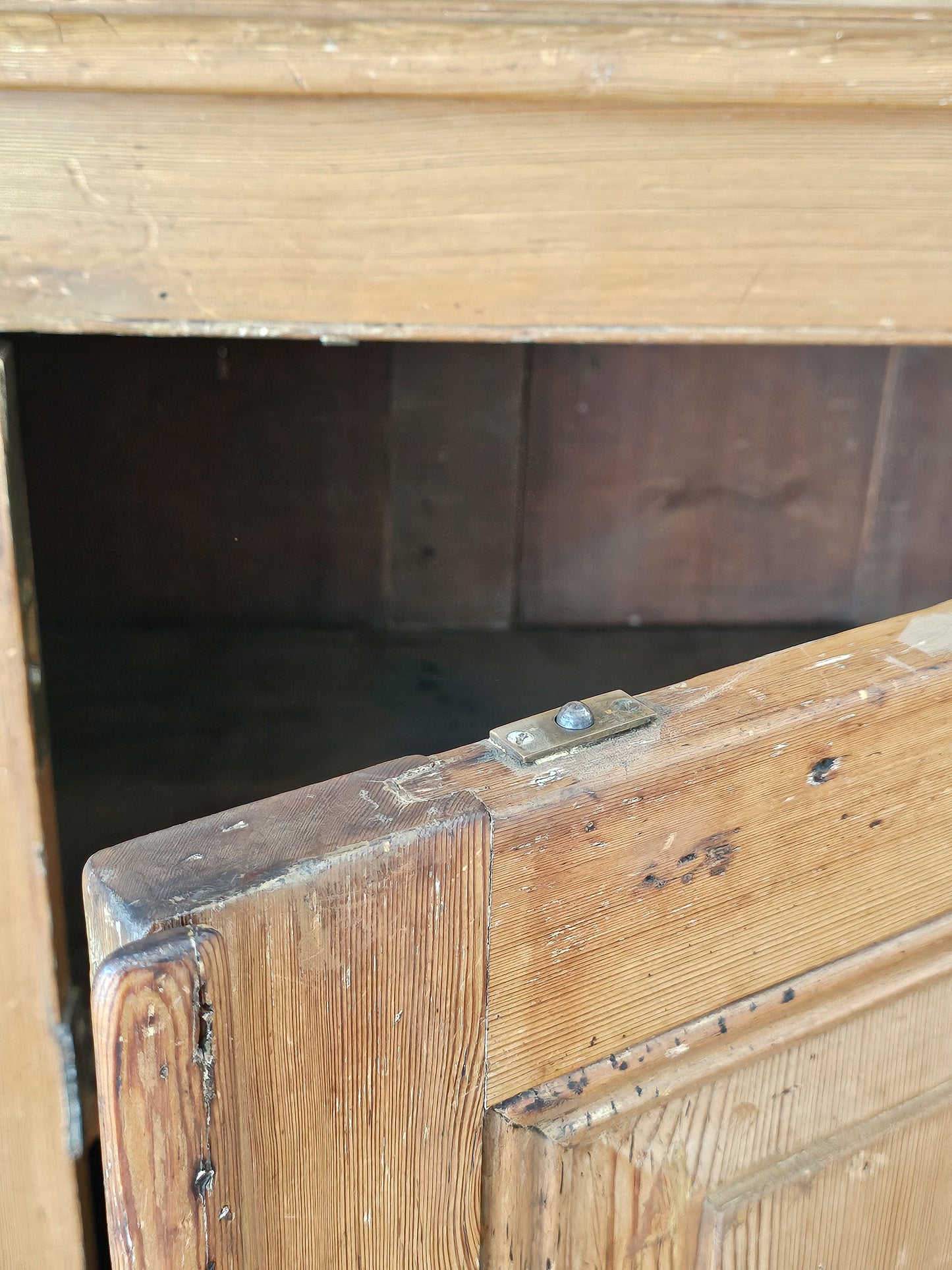 Grand Antique English Pine Cabinet with Glass Doors - Circa 1890