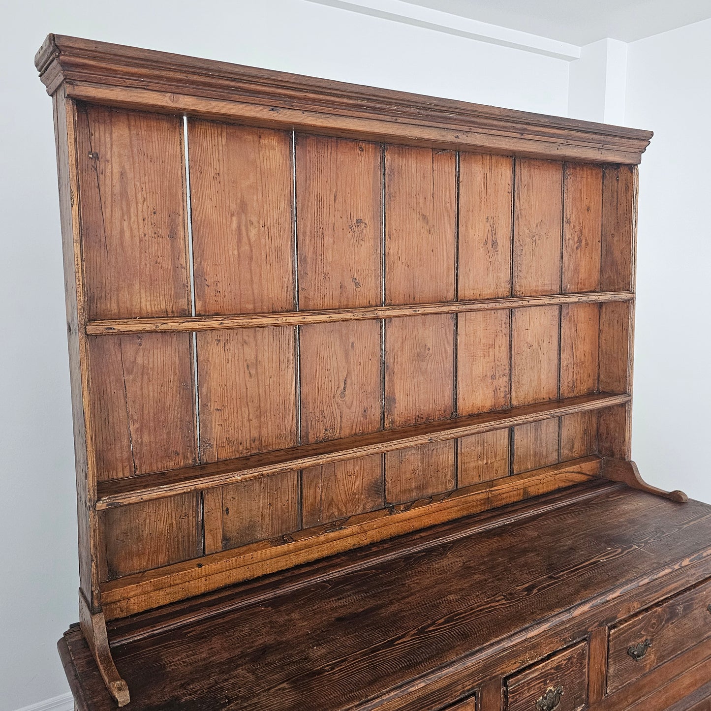 Antique Pine Cupboard & Open Plate Rack
