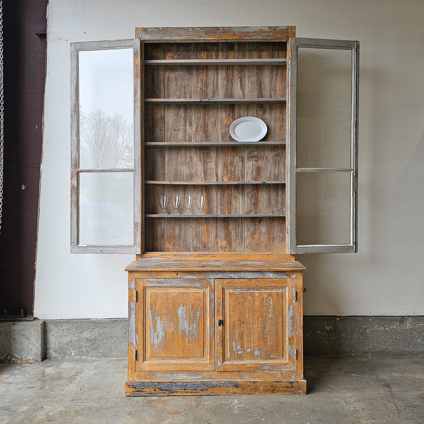 French Pine Glazed Bookcase / Cabinet — Circa 1880