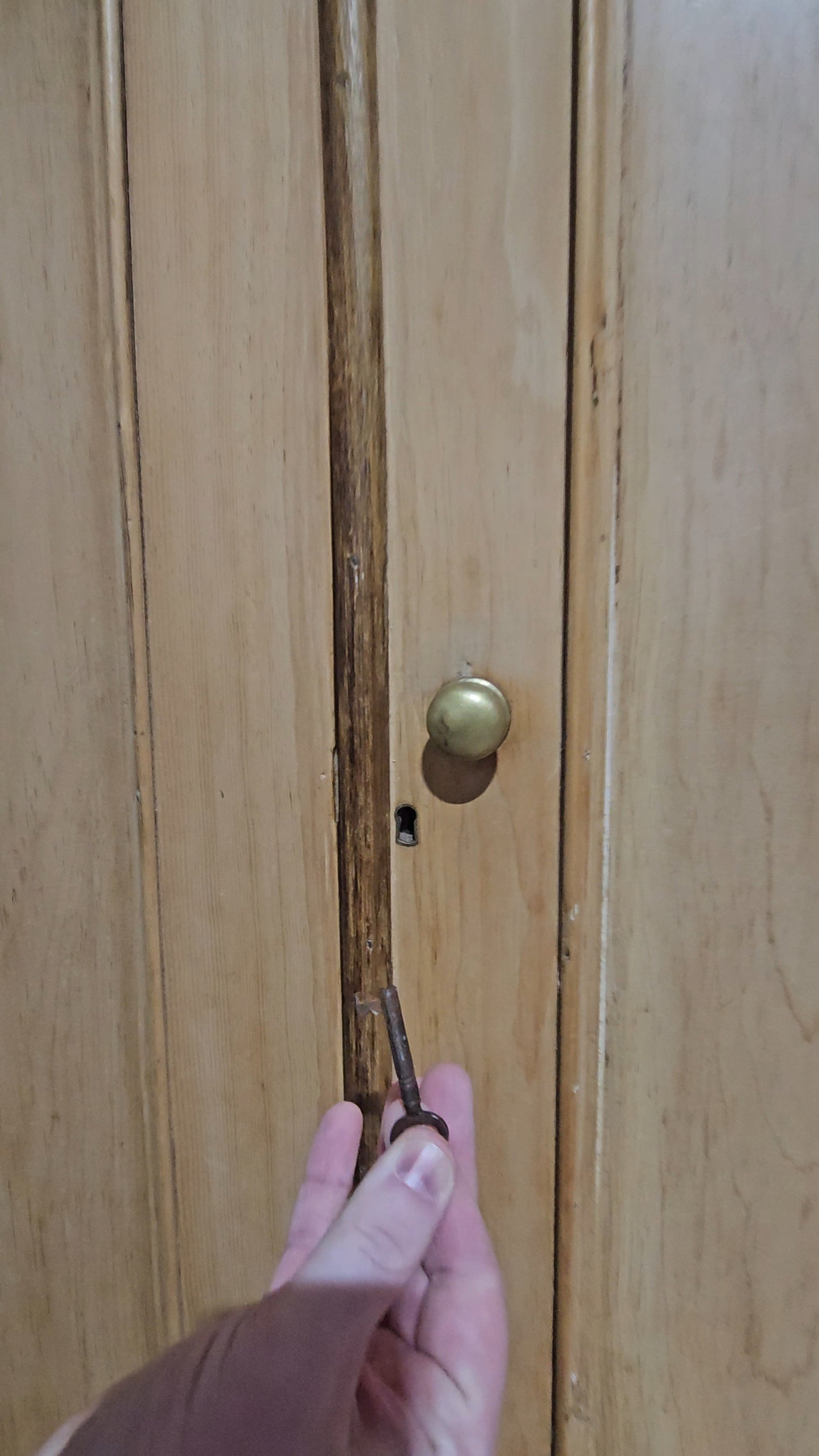 Stately Antique English Bleached Pine Linen Press Wardrobe - circa 1870