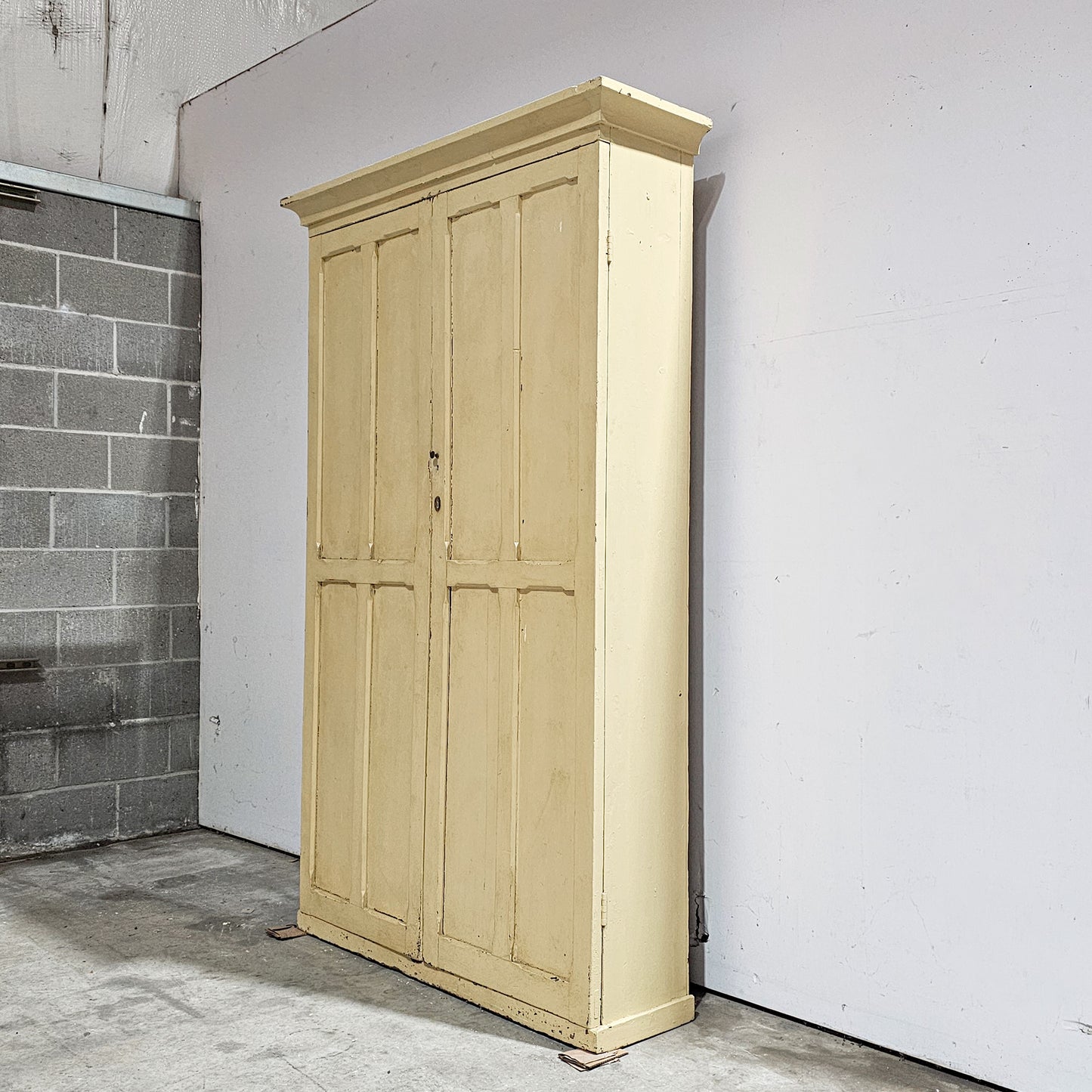 Antique Pale Yellow Painted Pine Cabinet - Circa 1905