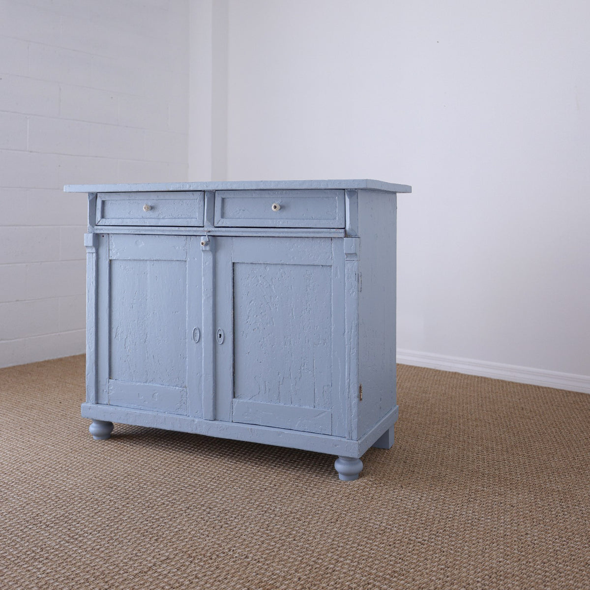 Antique Blue Painted Pine Cupboard - Circa 1880