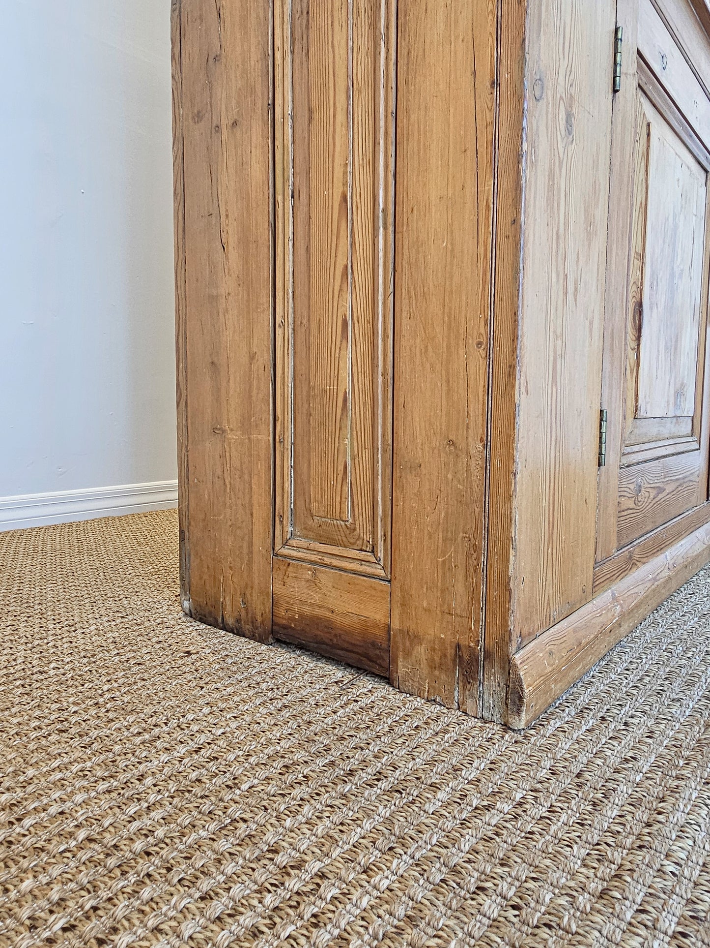 Grand Antique English Pine Cabinet with Glass Doors - Circa 1890