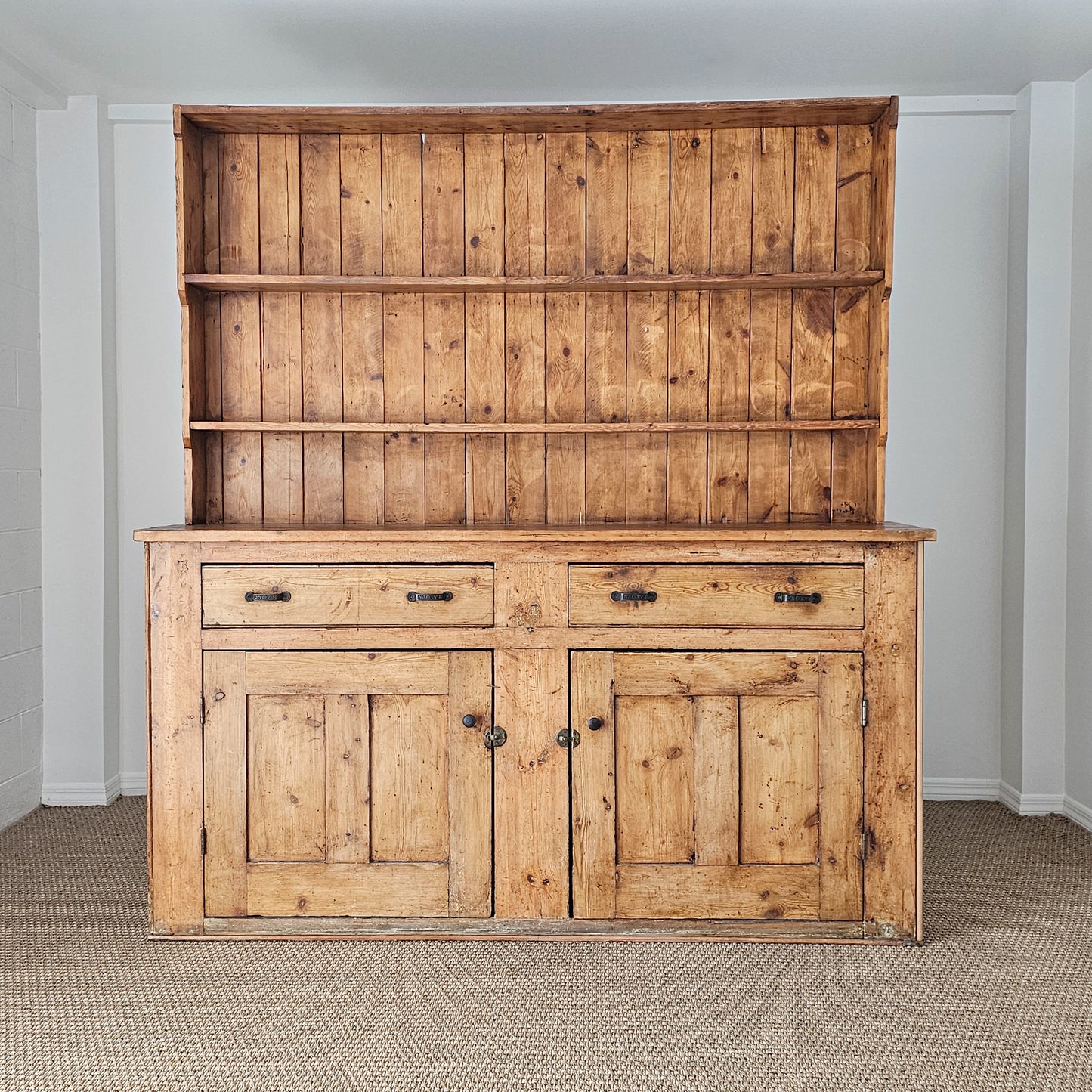 Antique English Pine Kitchen Hutch or Dresser - Circa 1890