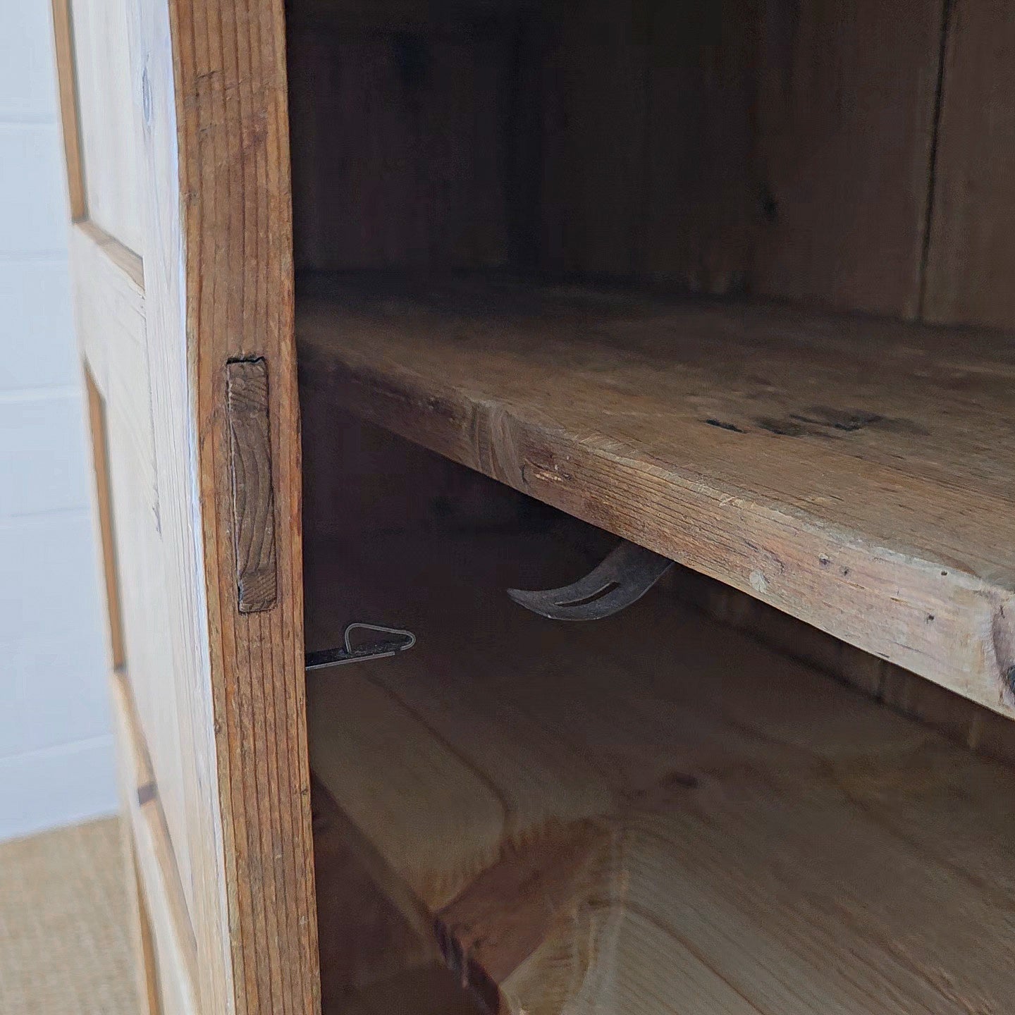 Antique Dutch Pine Kitchen Cabinet with glass doors