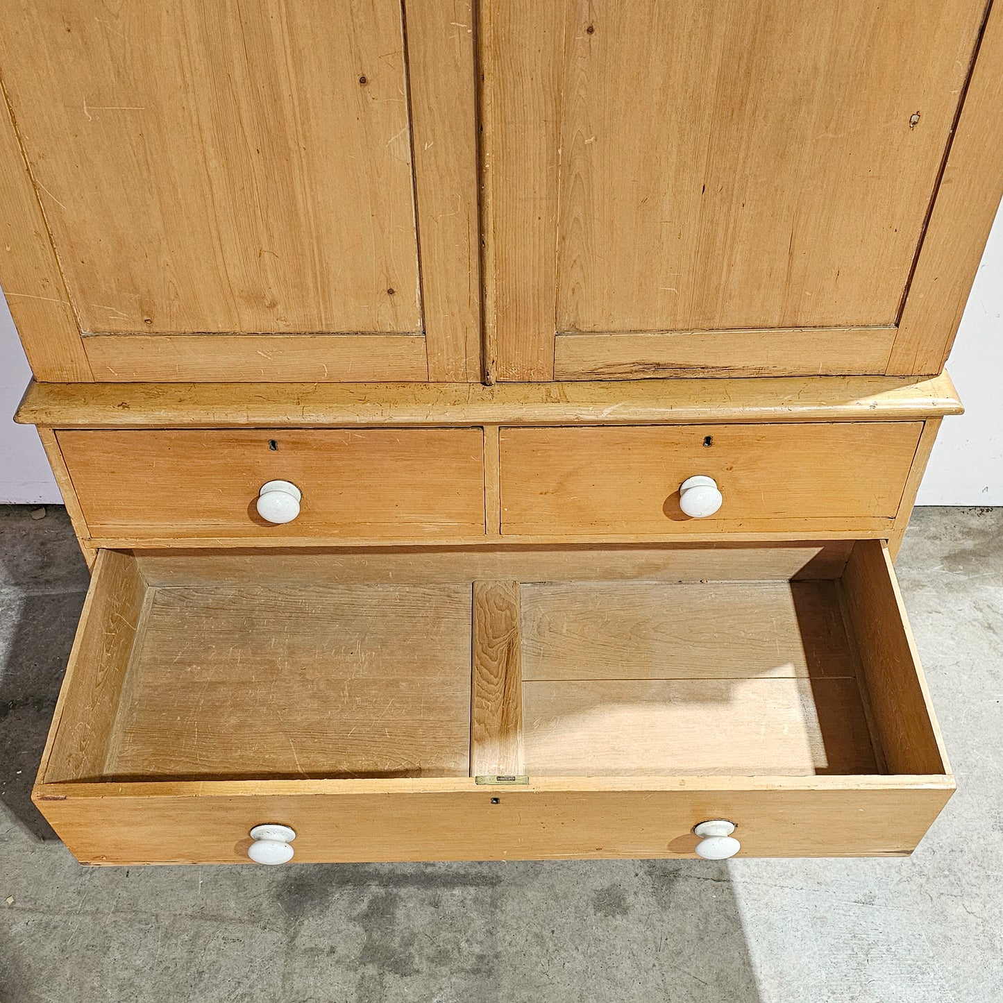 Antique English Pine Linen Press / Wardrobe - Circa 1890