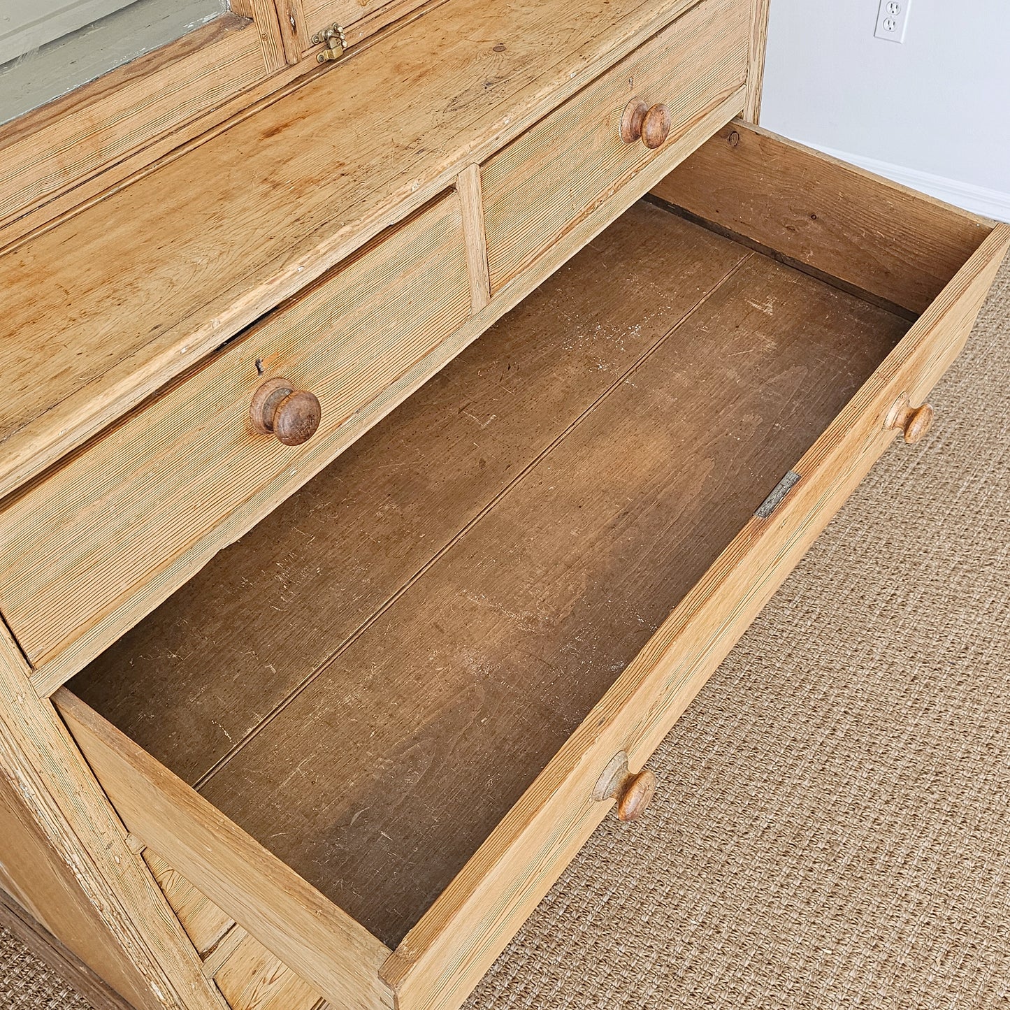 Antique English Pine Glazed Dresser Display Cabinet - Circa 1880