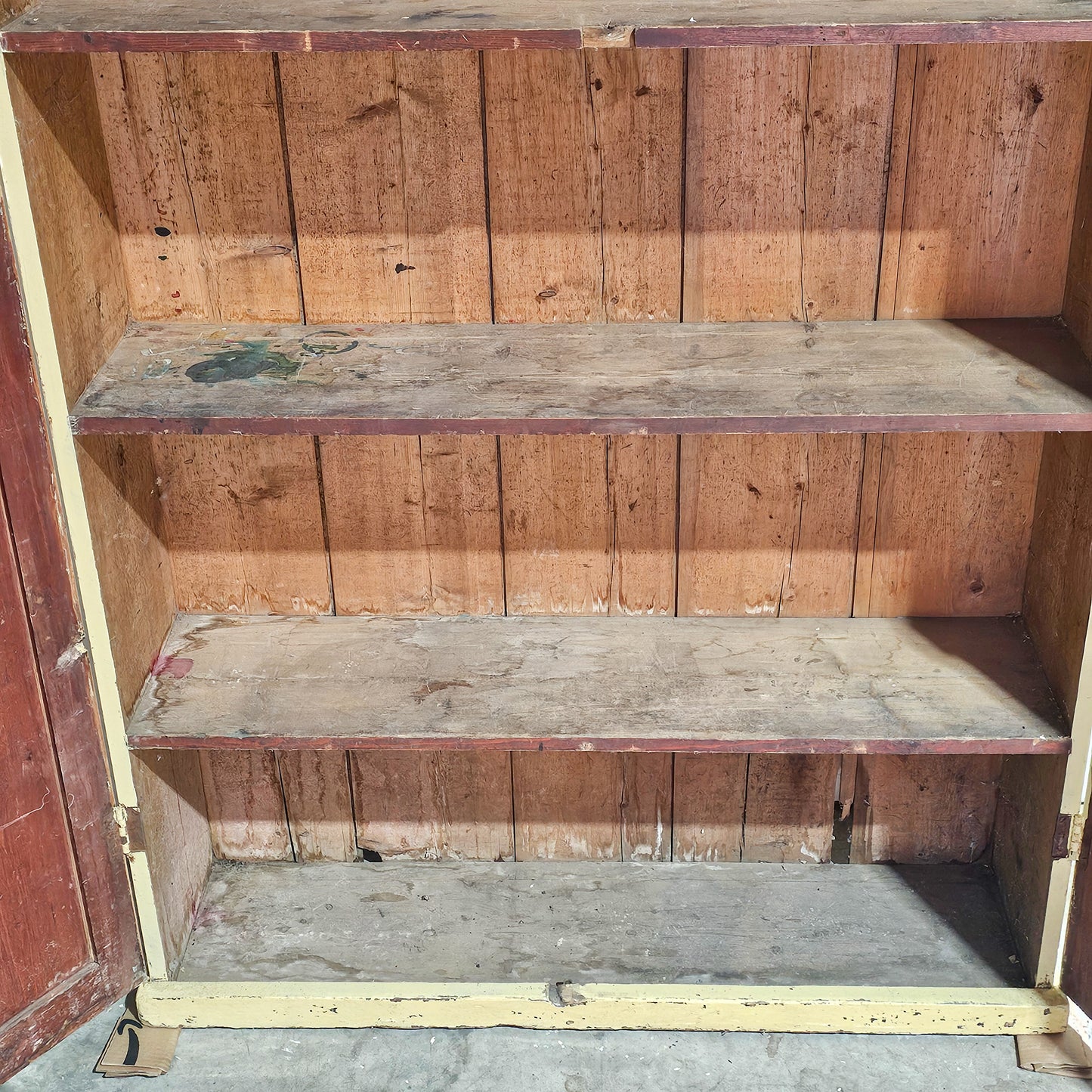 Antique Pale Yellow Painted Pine Cabinet - Circa 1905