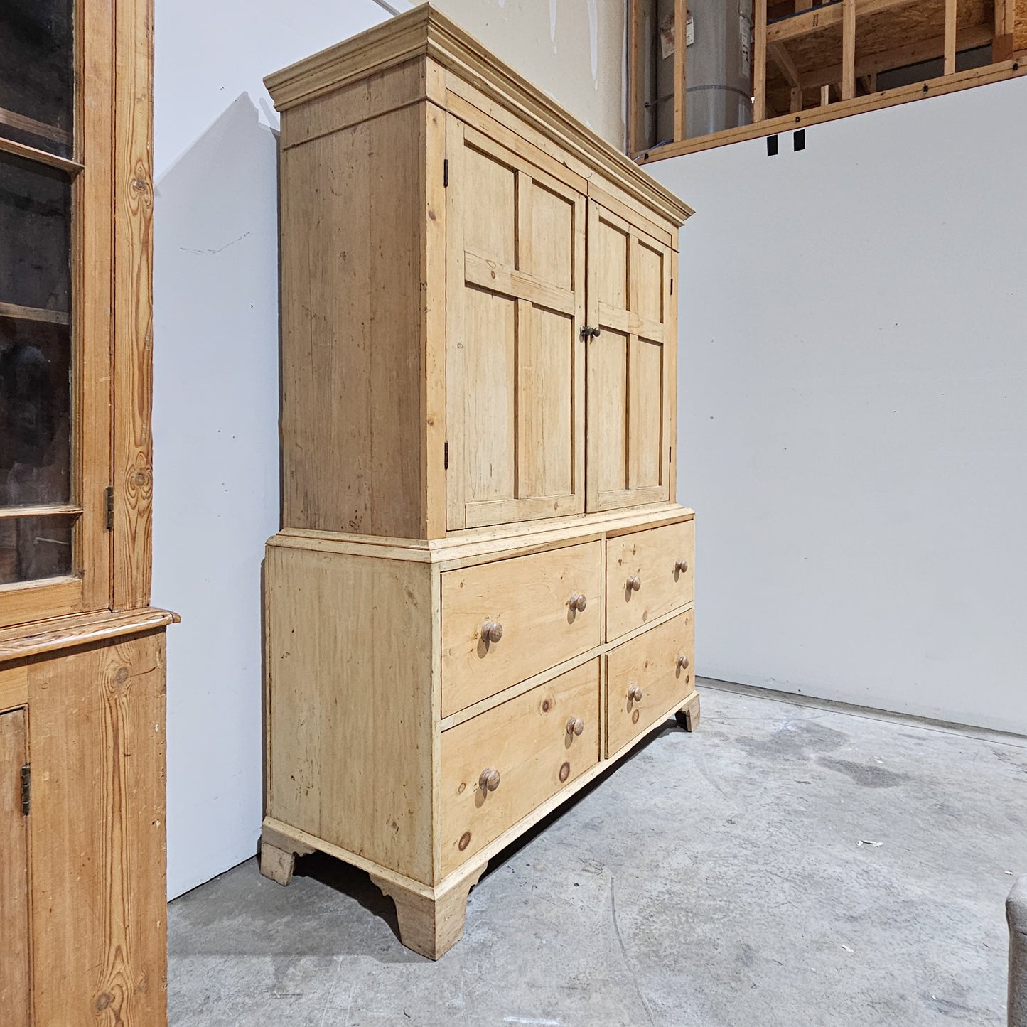 Antique English Pine Linen Press / Wardrobe - circa 1870