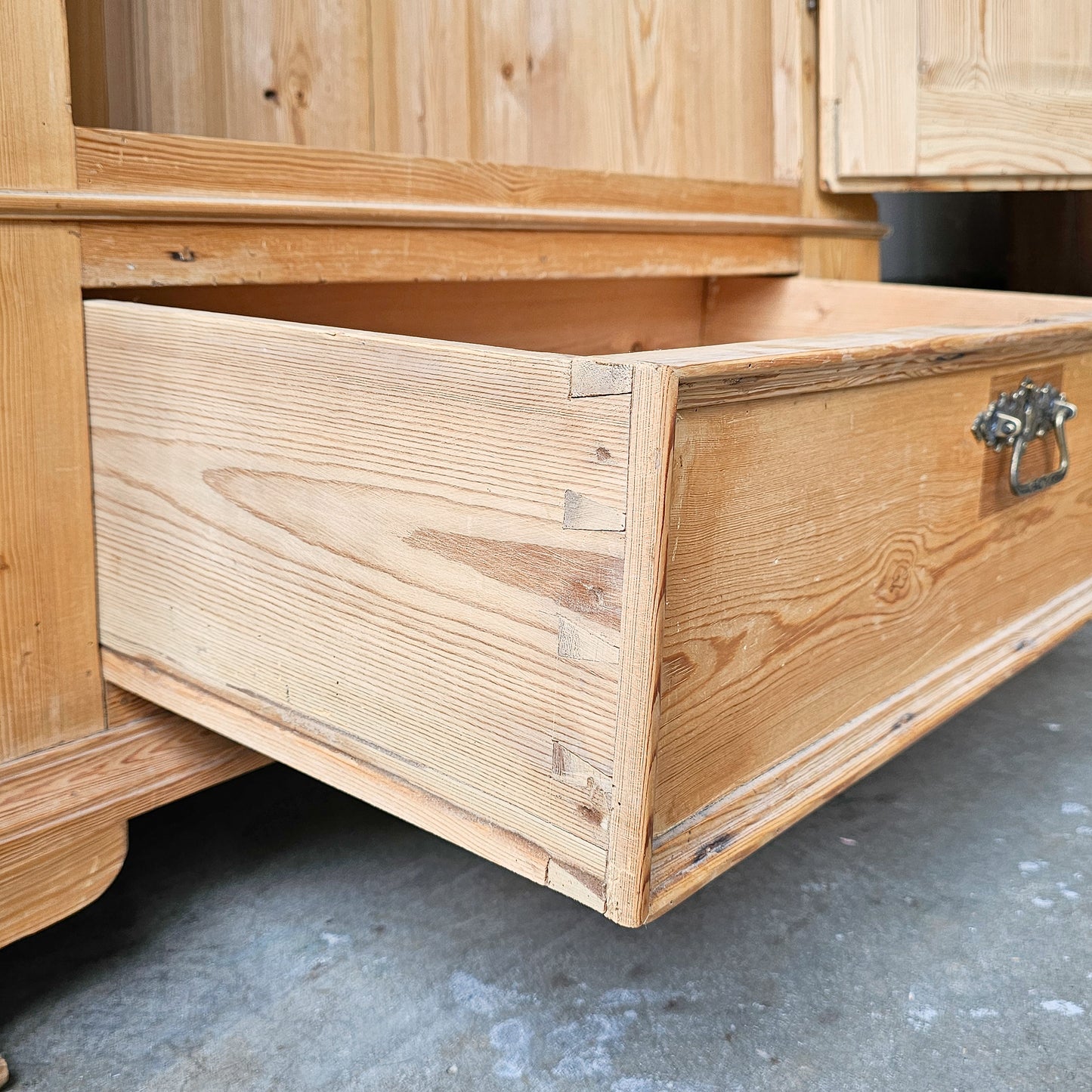 Antique pine single-door armoire cabinet
