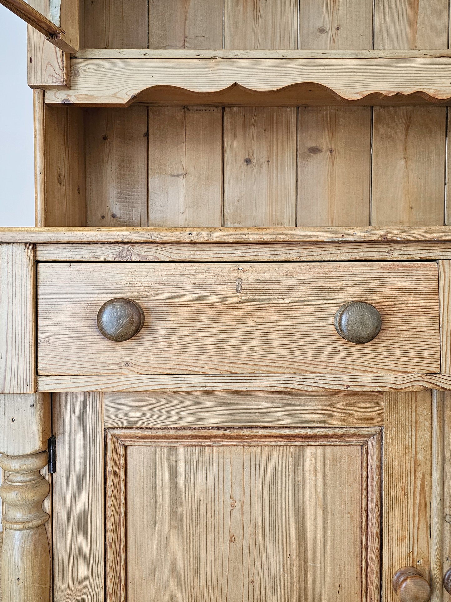 Antique English Pine Hutch with Glass Doors - Circa 1880