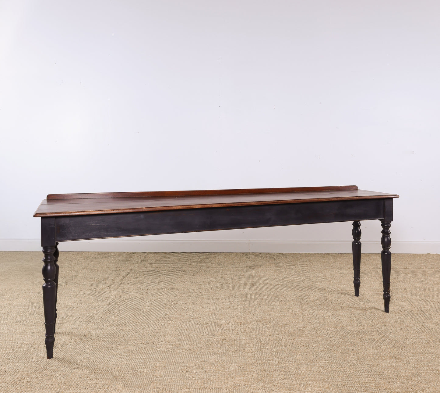Antique 92" Mahogany Serving Console Table with Ebonized Turned Legs, Circa 1880