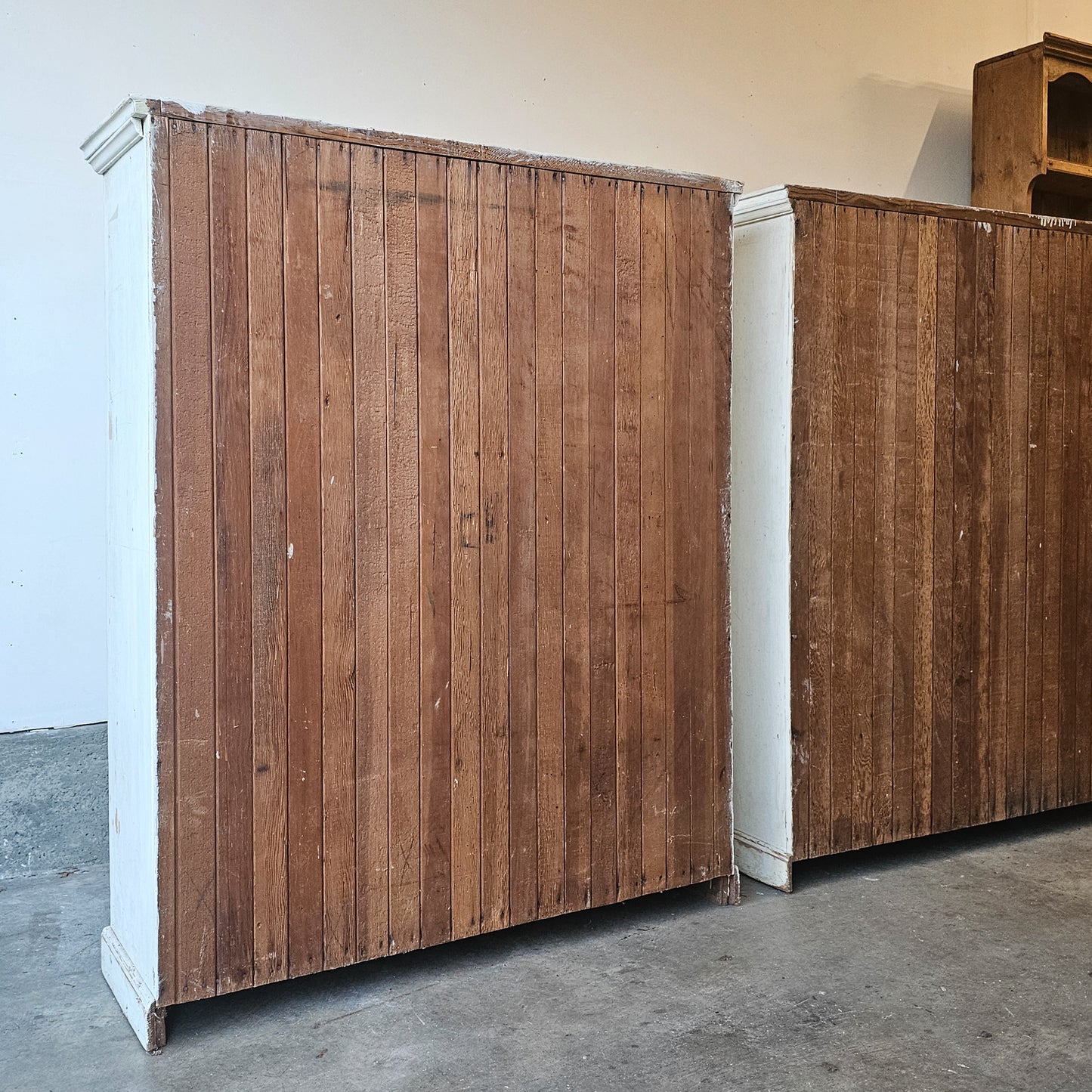 Pair of Antique Painted Fir Wood Display Cabinets - Circa early 1900's