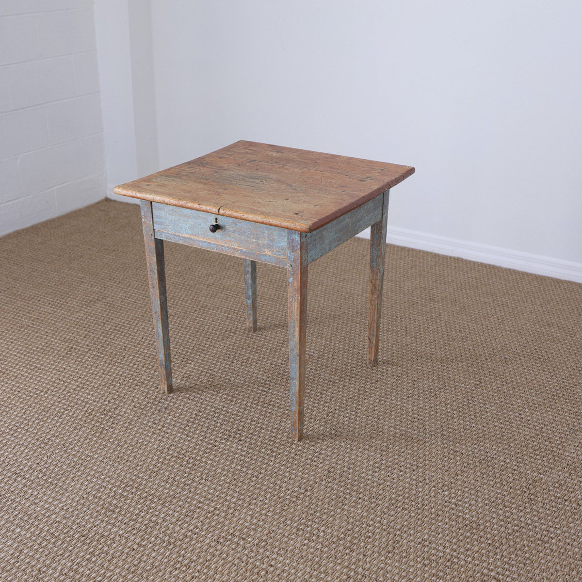 19th Century Pine Painted Blue Side Table